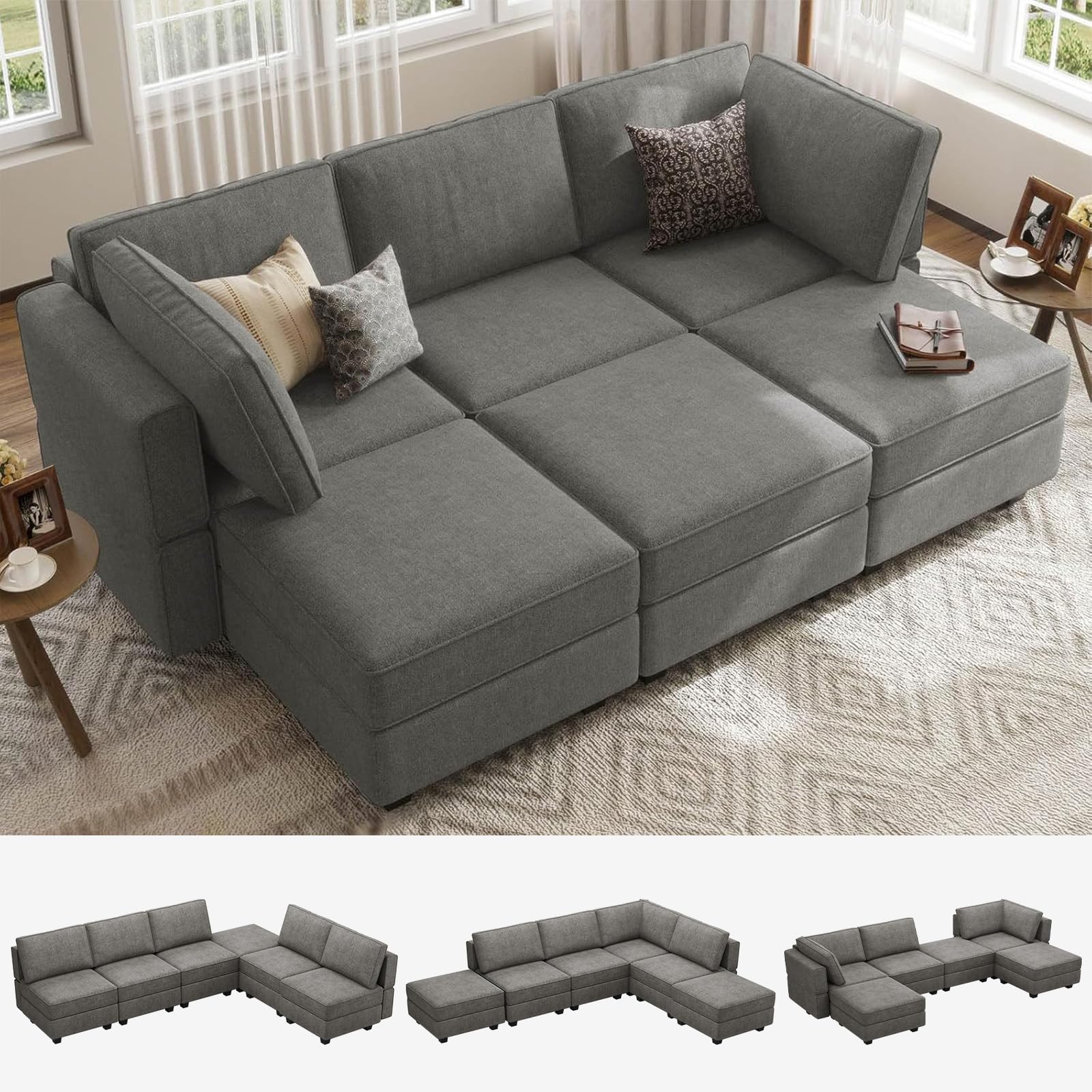 Belffin Terry Fabric Modular Sectional Sleeper Sofa Bed with Storage Convertible Sectional Couches