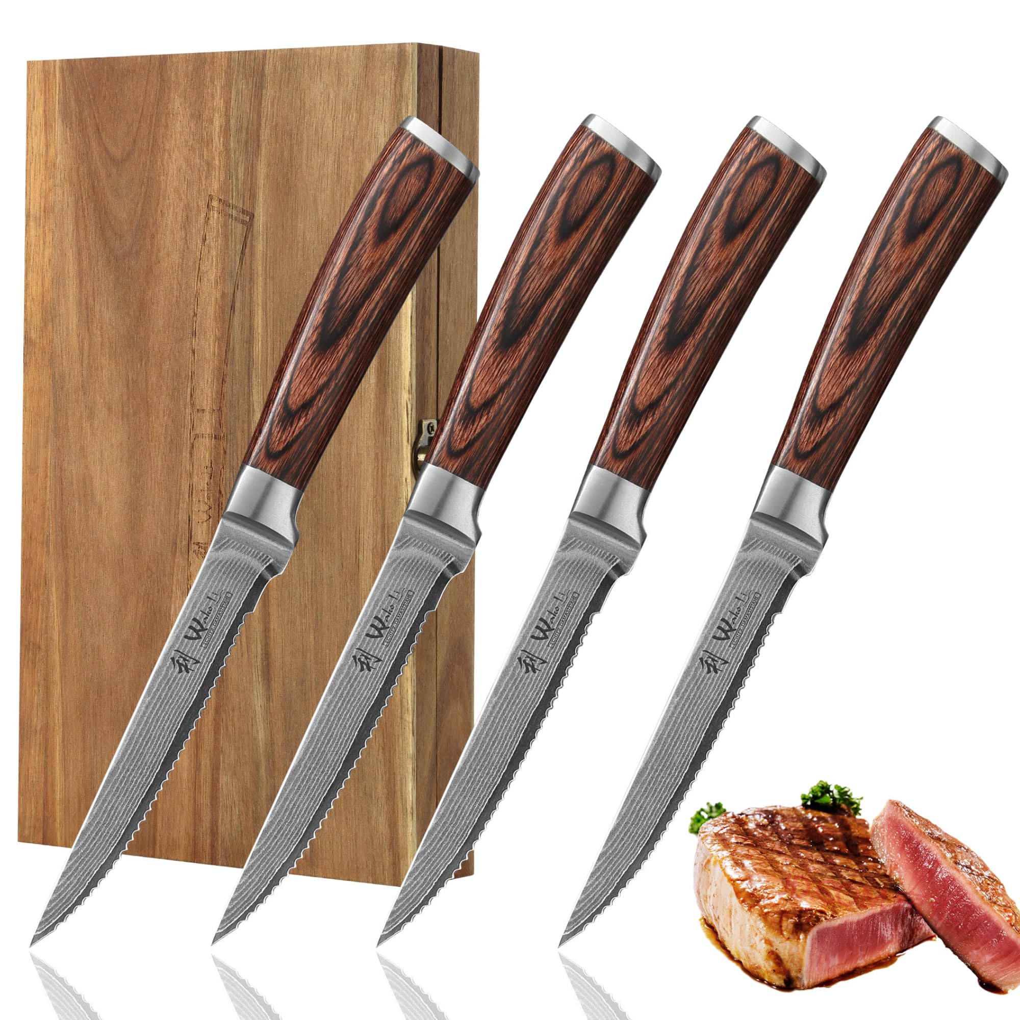 Wakoli EDIB 4-Piece Damascus Steak Knife Set