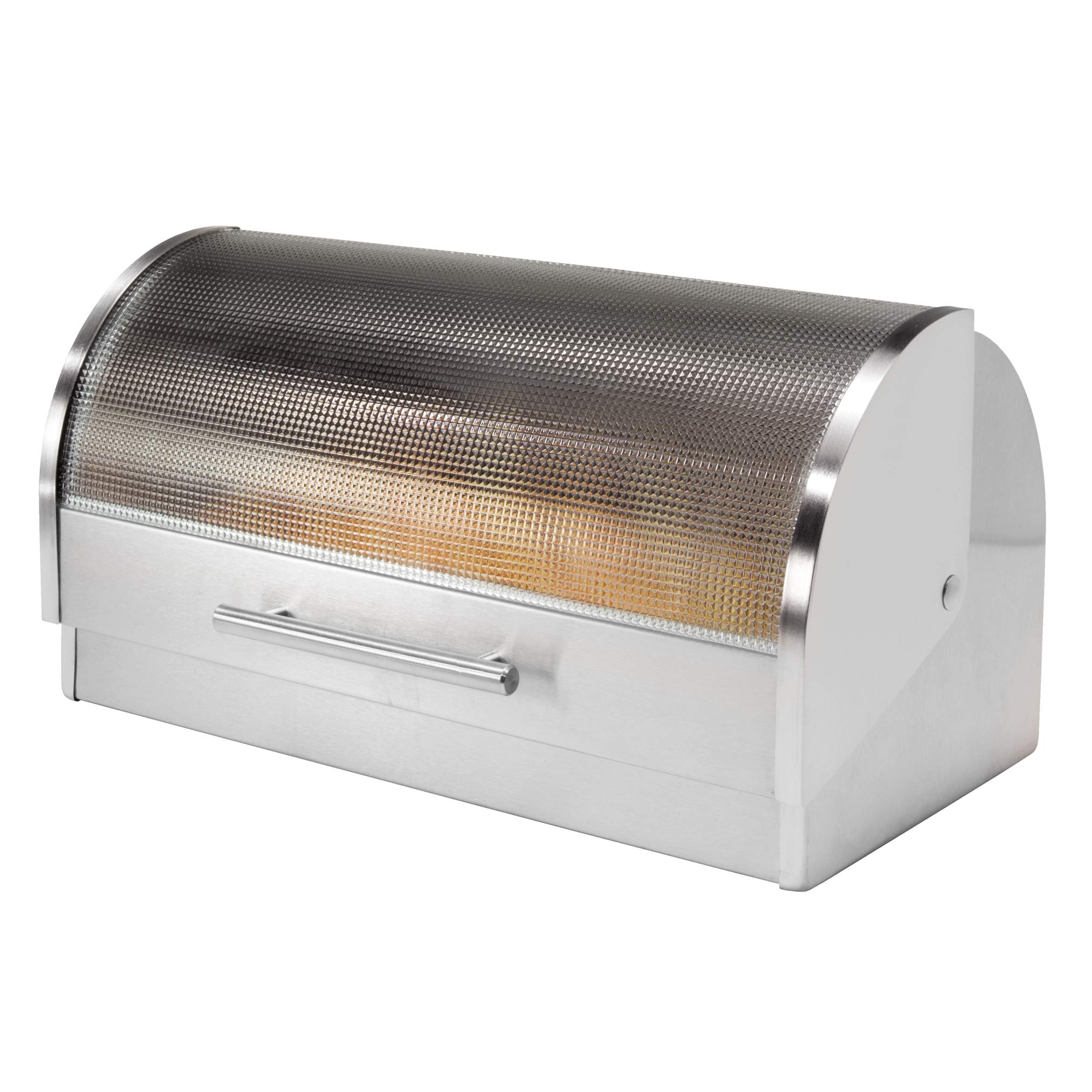 Oggi Stainless Steel Roll Top Bread Box — Tempered Glass Lid
