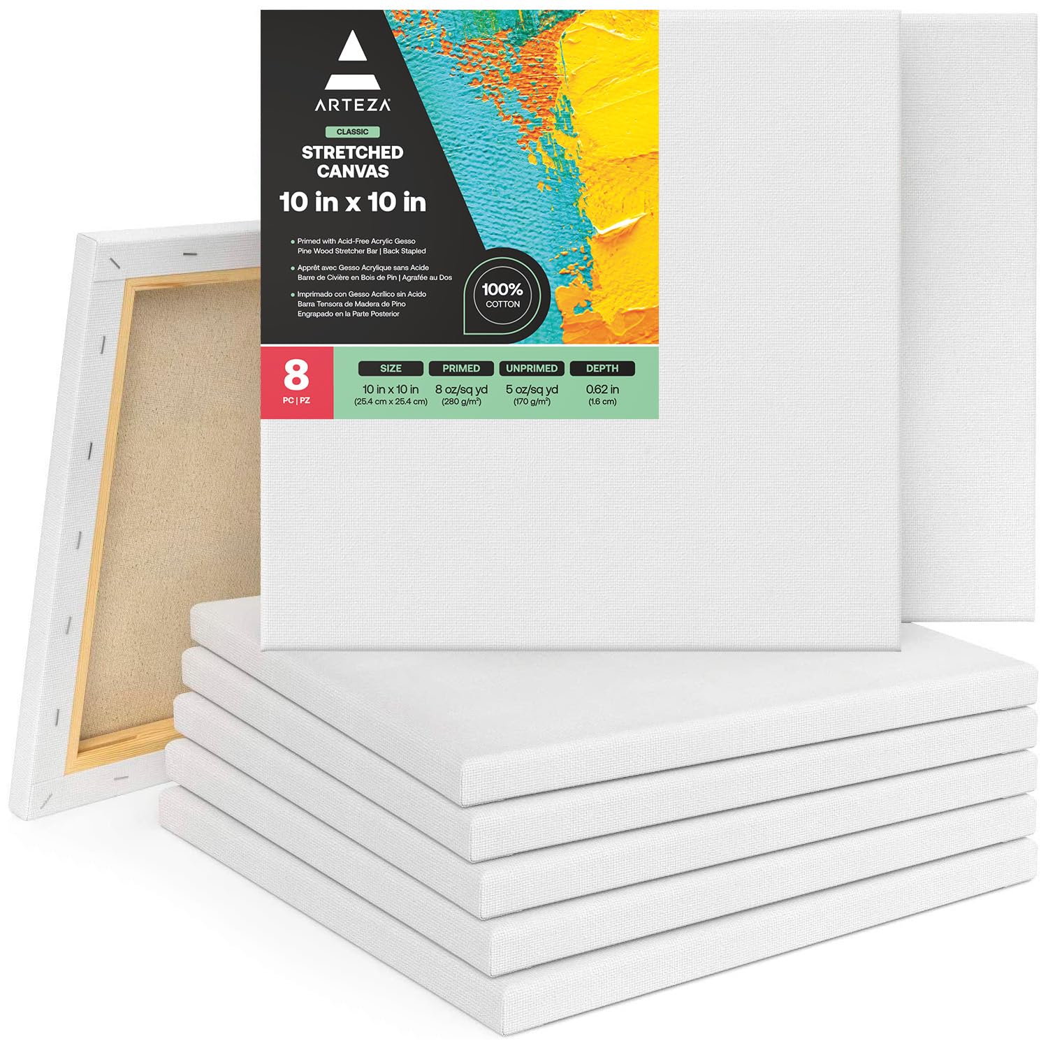 Arteza 10x10 Stretched Canvas (8-Pack)