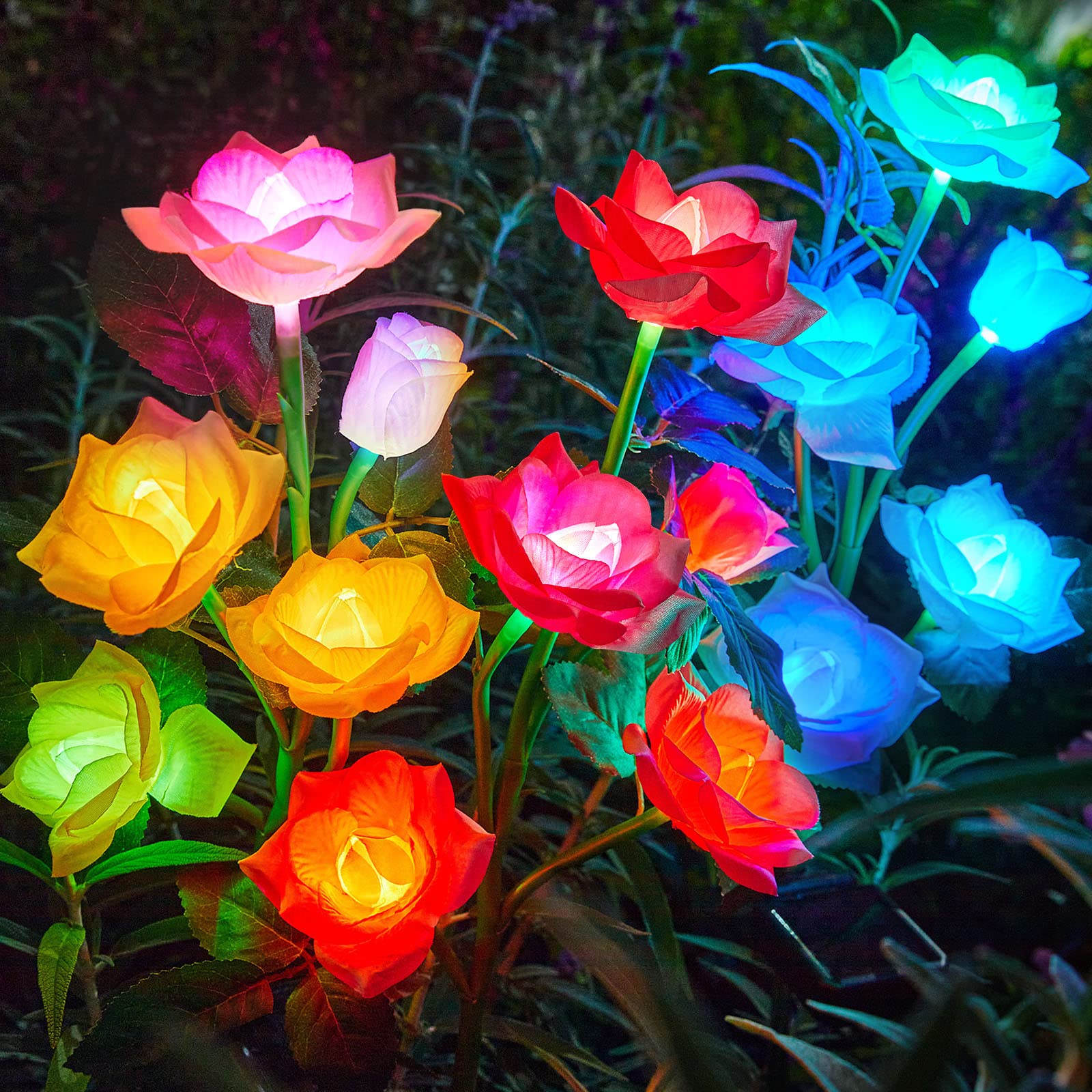 RECHOO 7-Color Solar Flower Lights (3-Pack)