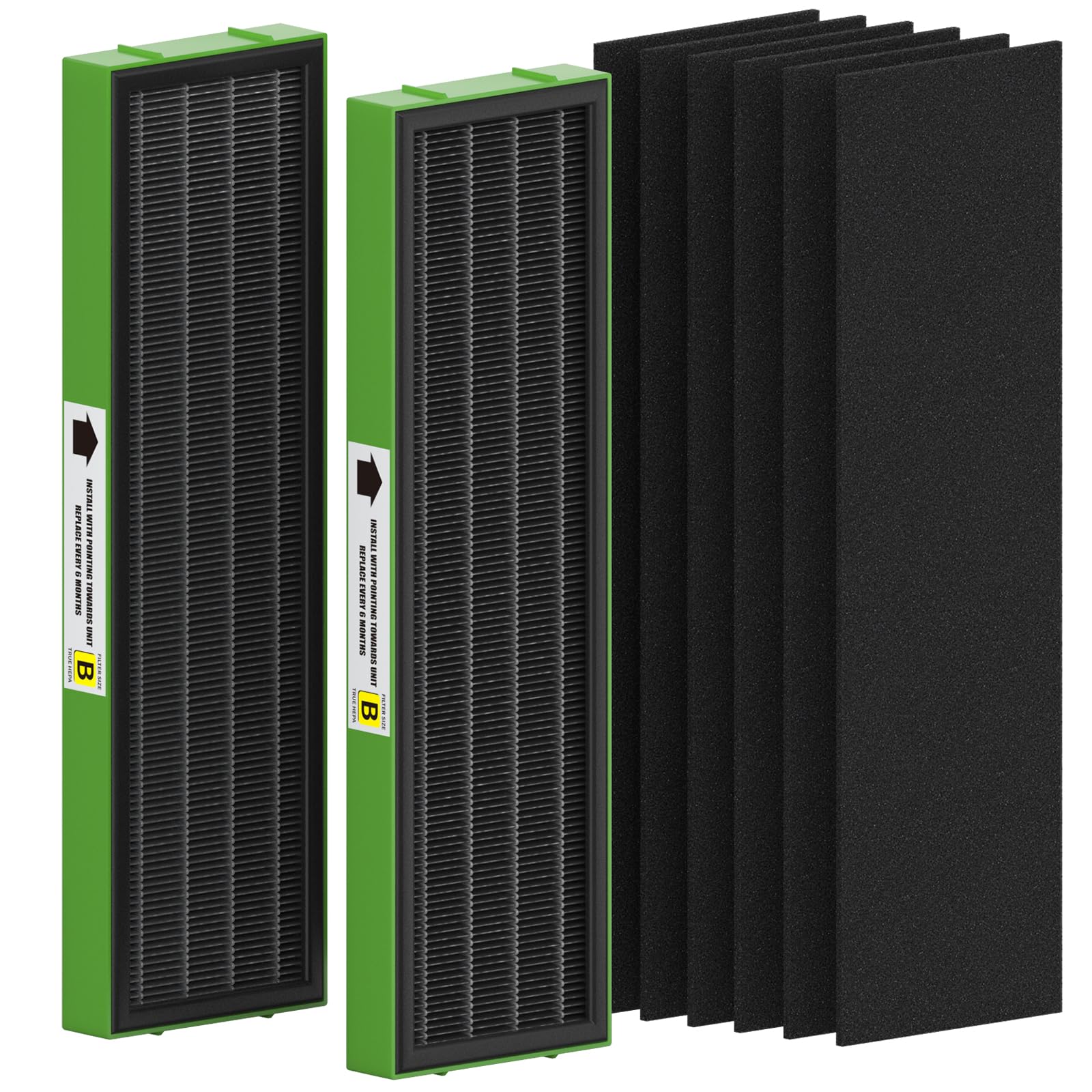 FLT4825VO Toxin Clear HEPA Replacement — 2 True HEPA Filters + 6 Activated Carbon Pre‑Filters