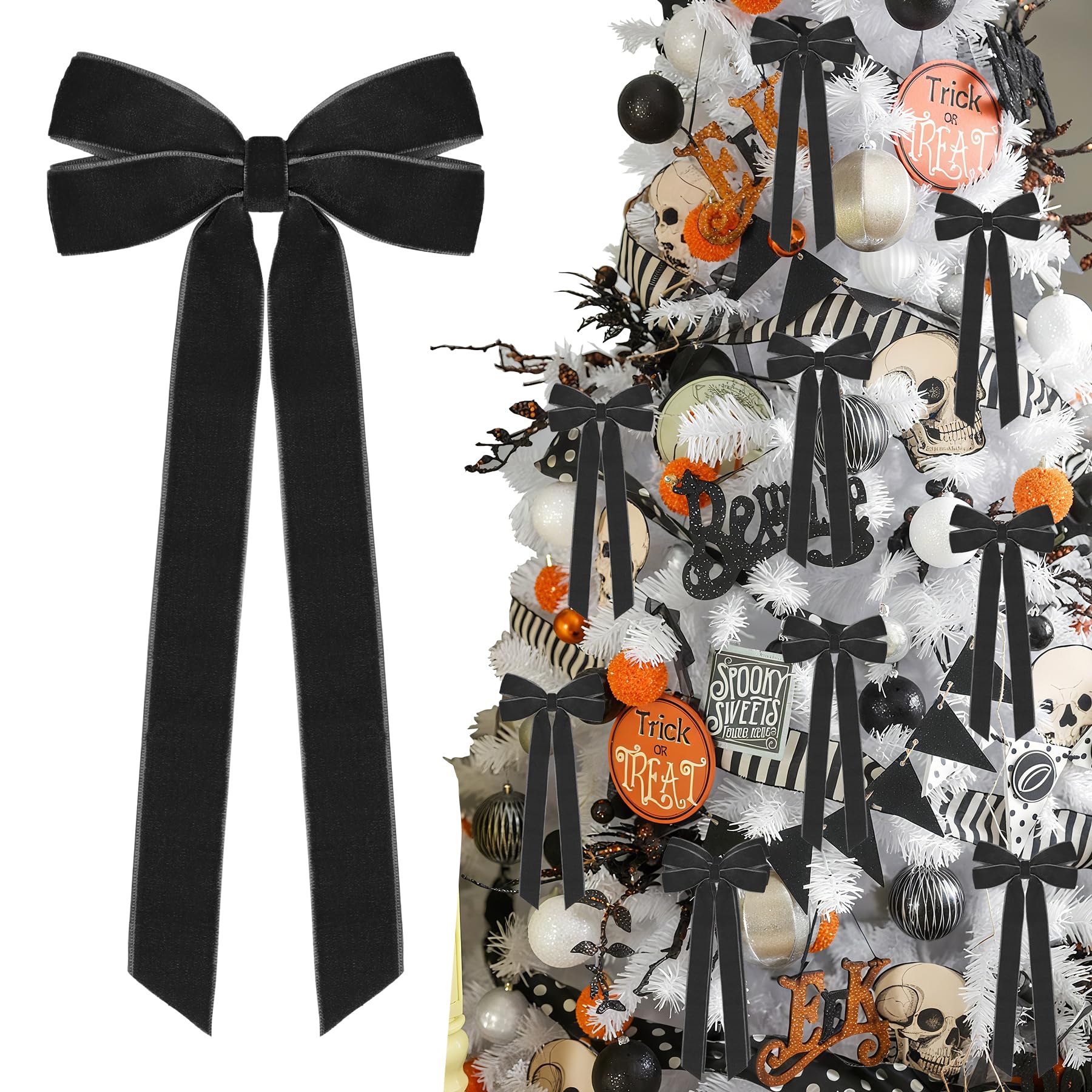 Black Velvet Ribbon Bows (12-Pack)