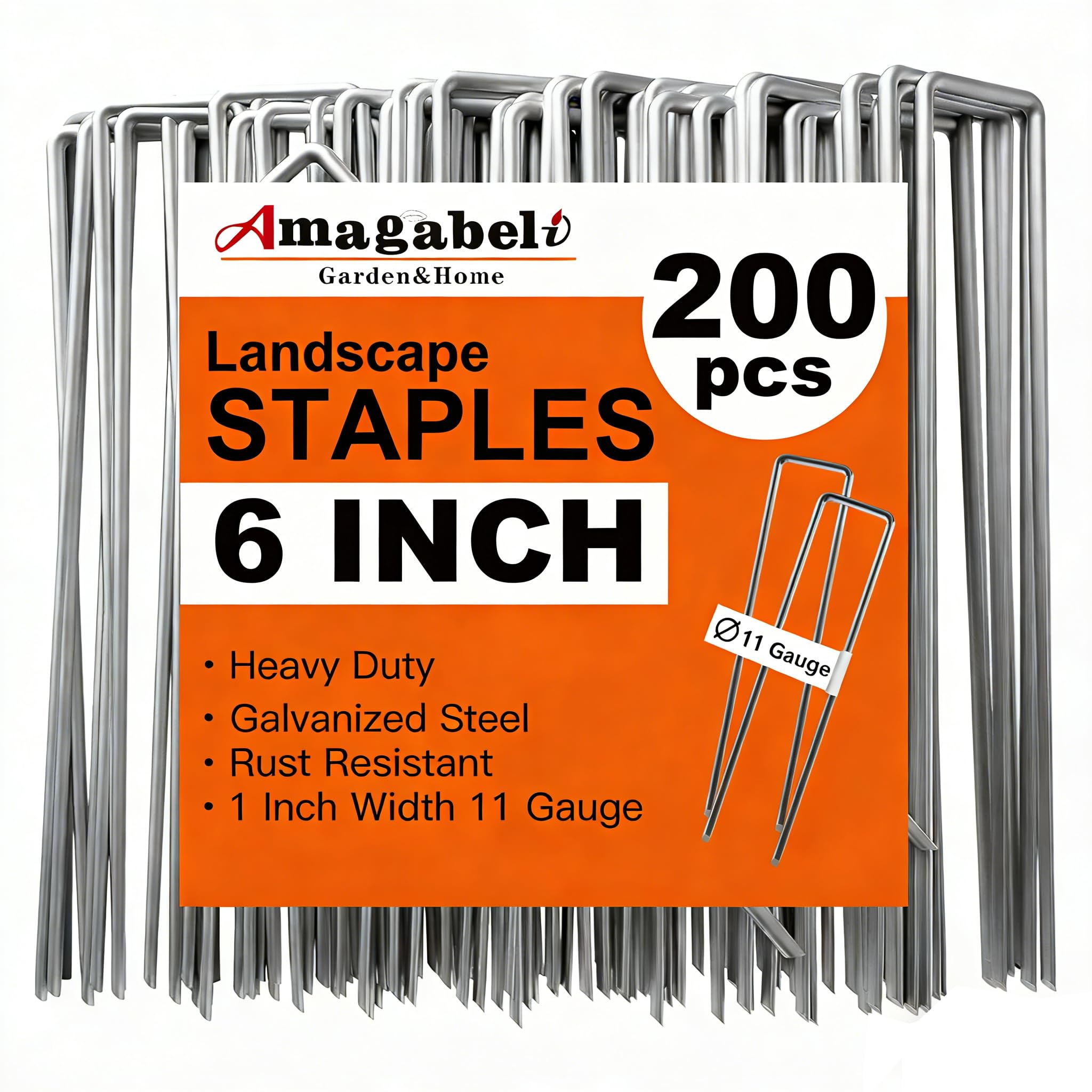 AMAGABELI Galvanized Landscape Staples (6", 200 Pack)