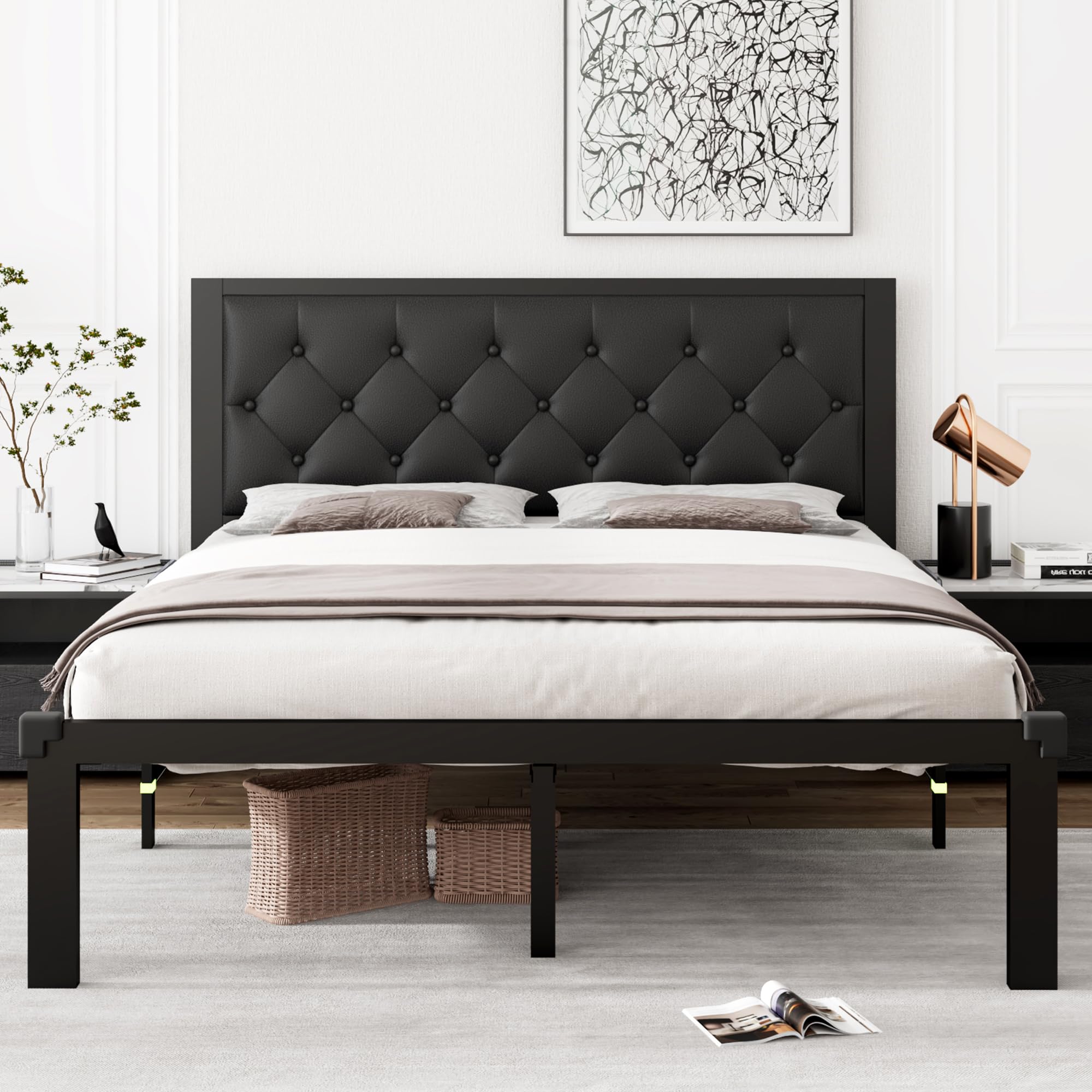 iPormis Faux Leather Tufted Platform Bed