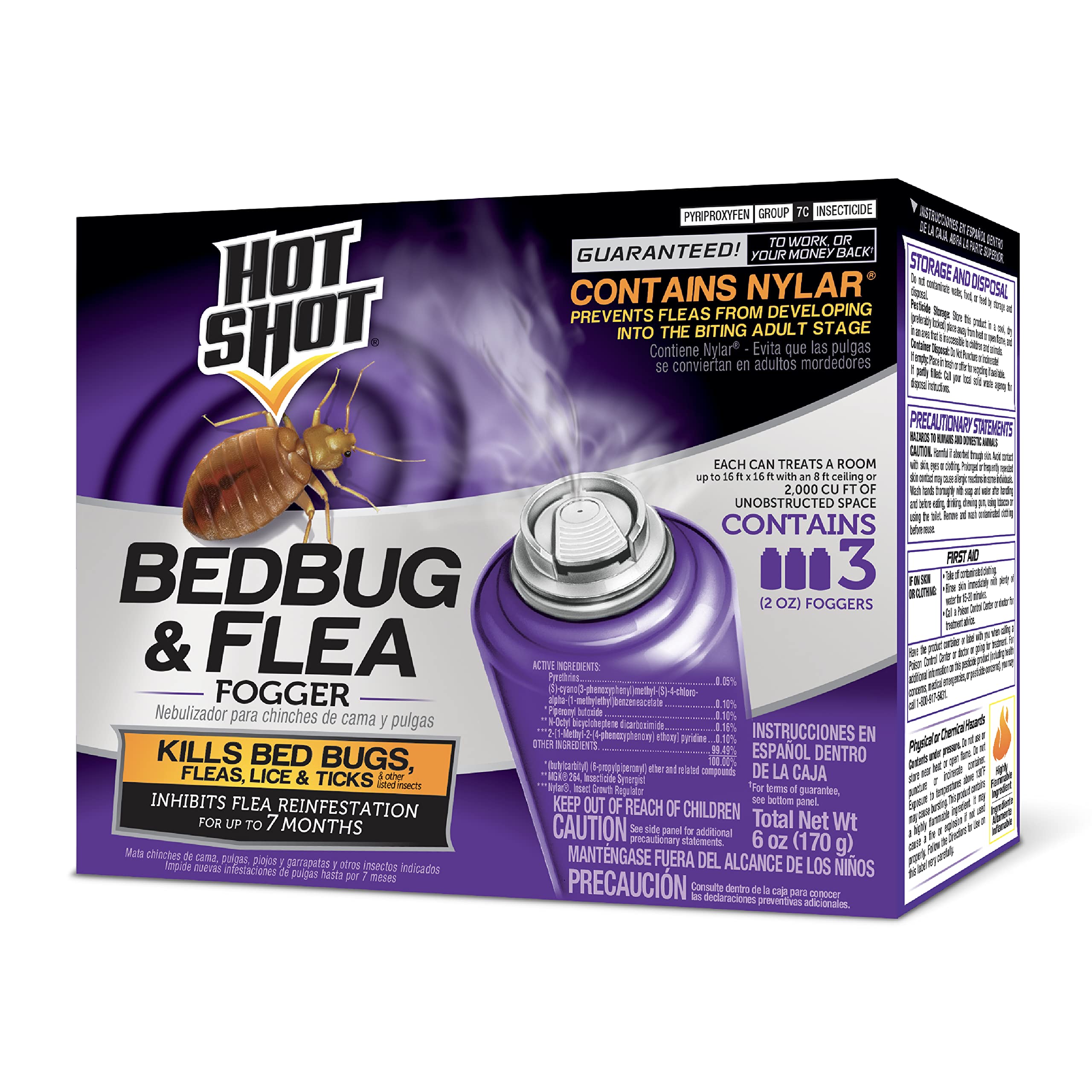 Hot Shot BedBug And Flea Fogger (3 Count, 2 oz cans) with Nylar
