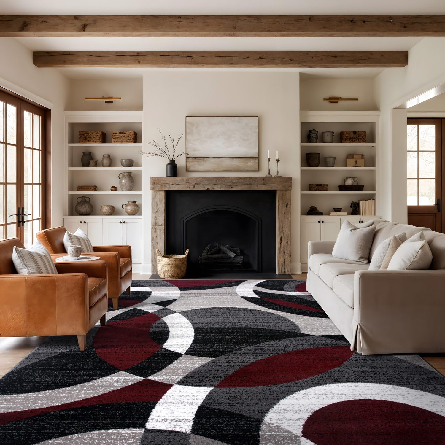 Rugshop Contemporary Abstract Circles 10' x 14' — Red