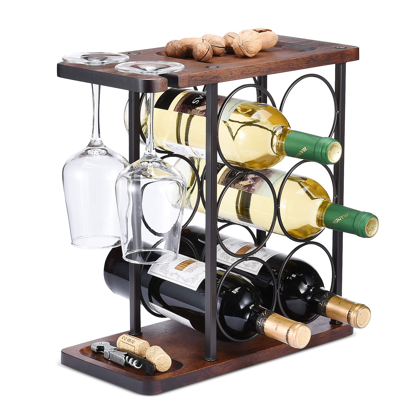ALLCENER Wooden Countertop Wine Rack (Holds 6 Bottles)