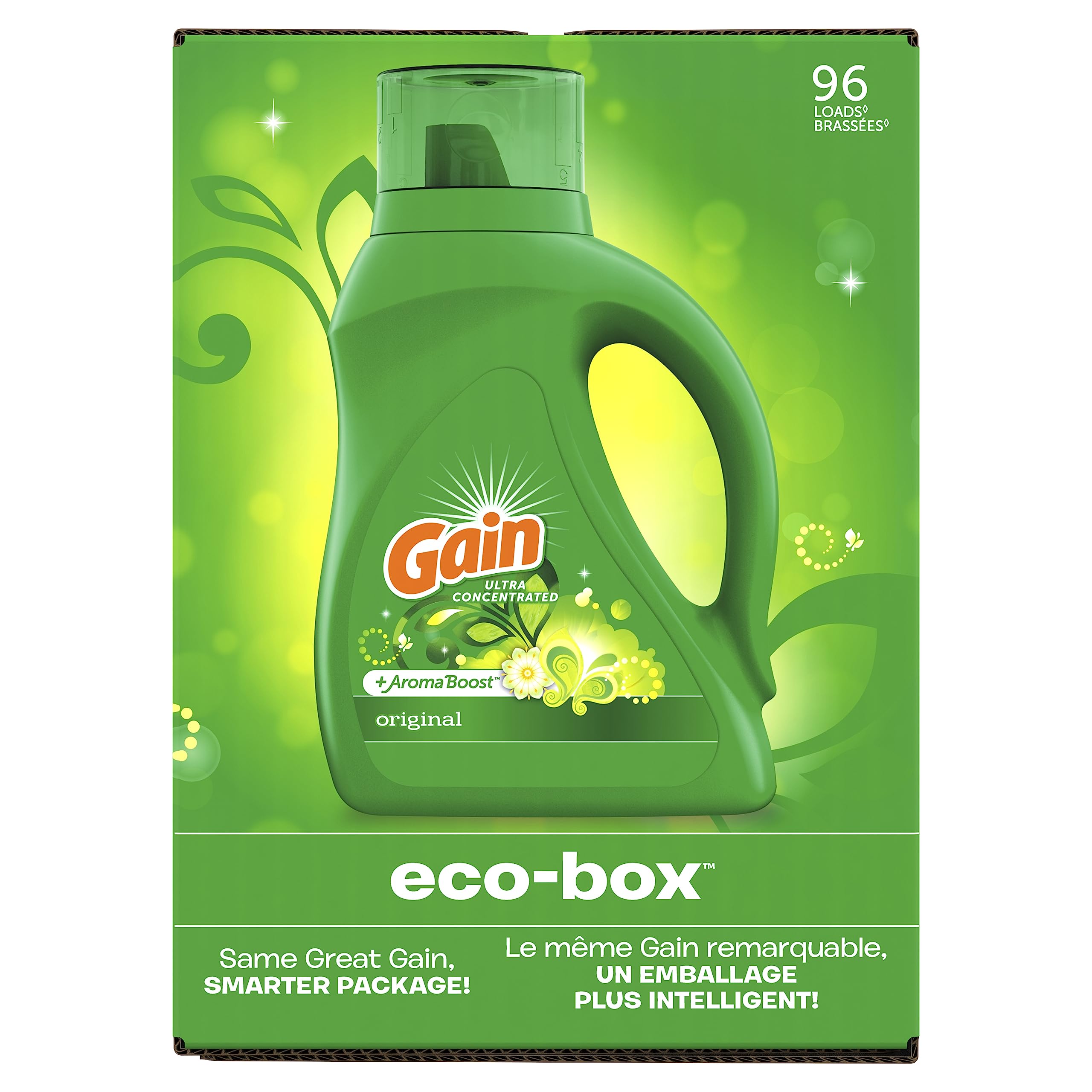 Gain Laundry Detergent Liquid Soap Eco-Box, Ultra Concentrated High Efficiency (HE), Original Scent, 96 Loads 105 Fl Oz (Pack of 1)