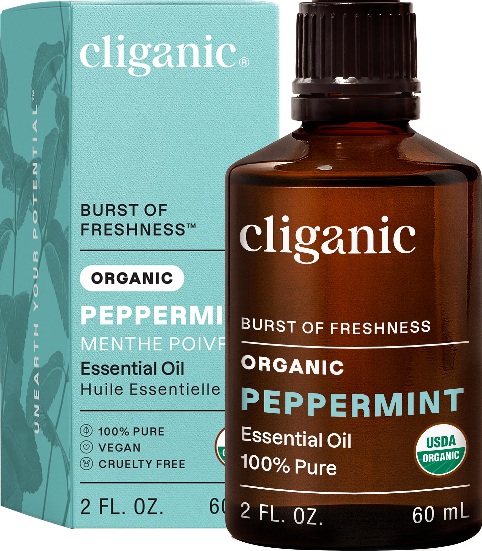 Cliganic Organic Peppermint Essential Oil — USDA Organic, 2 fl oz
