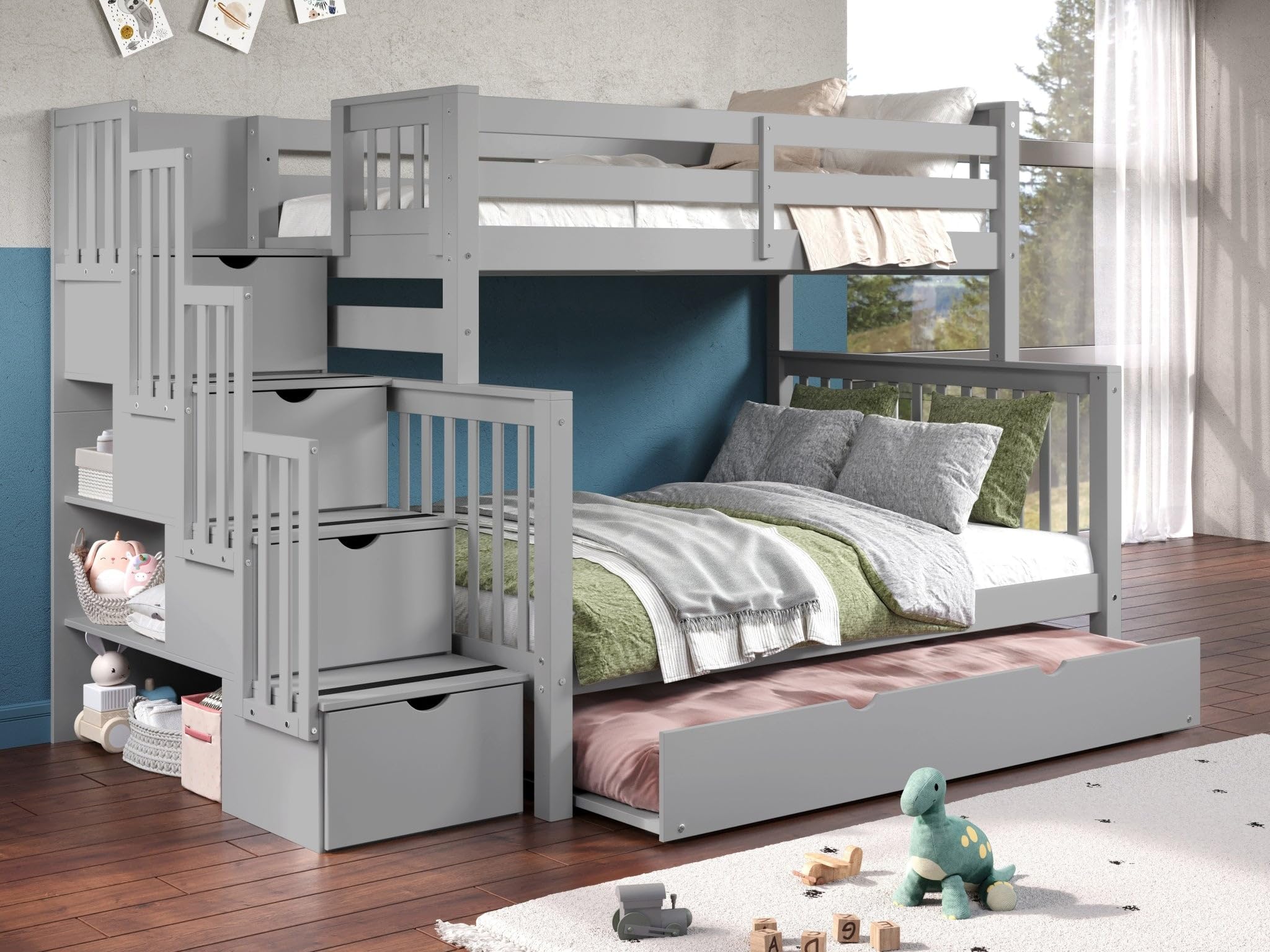 Bedz King Twin-Over-Full Stairway Bunk Bed