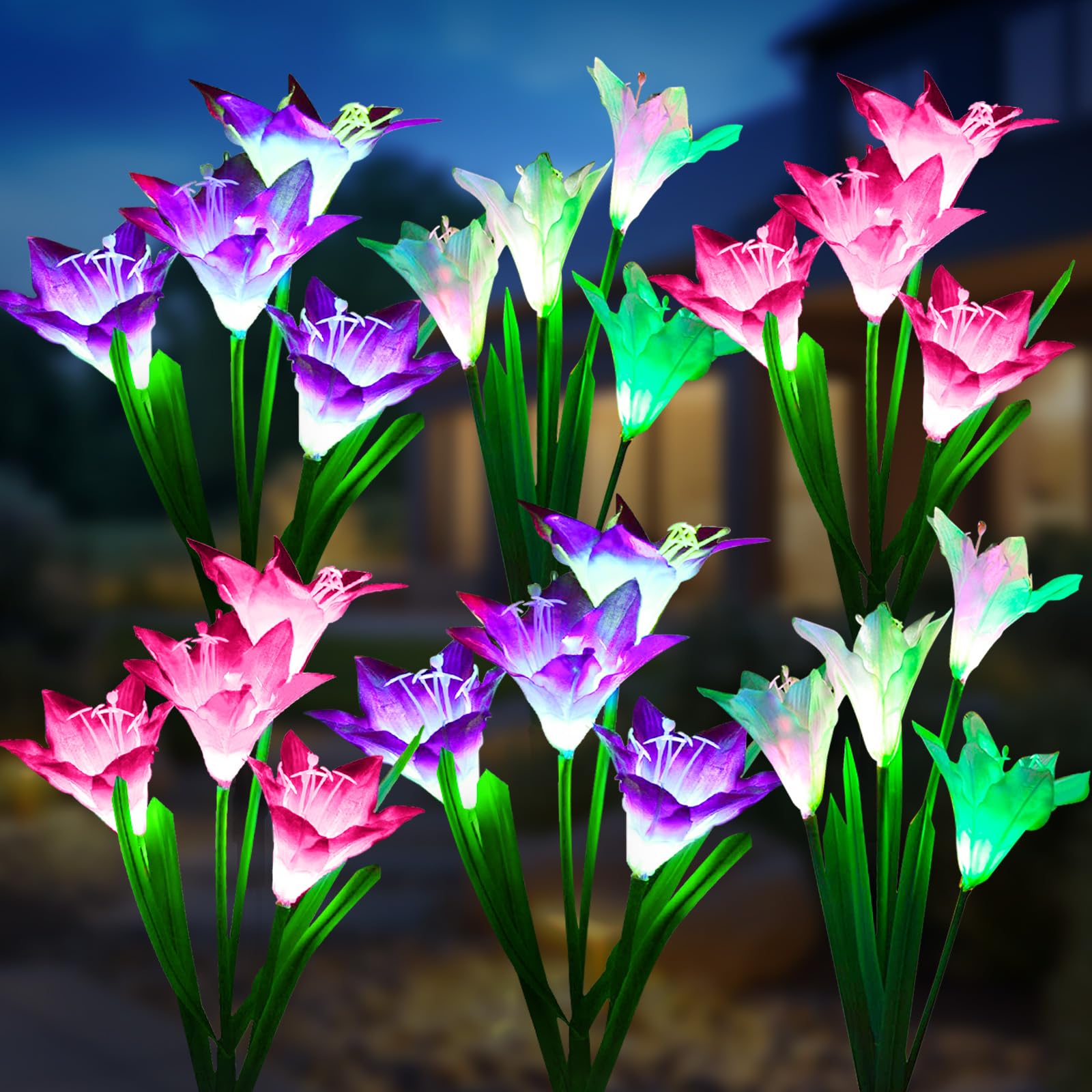 KOOPER Outdoor Solar Lights — Bigger Lily Flowers, 6 Pack