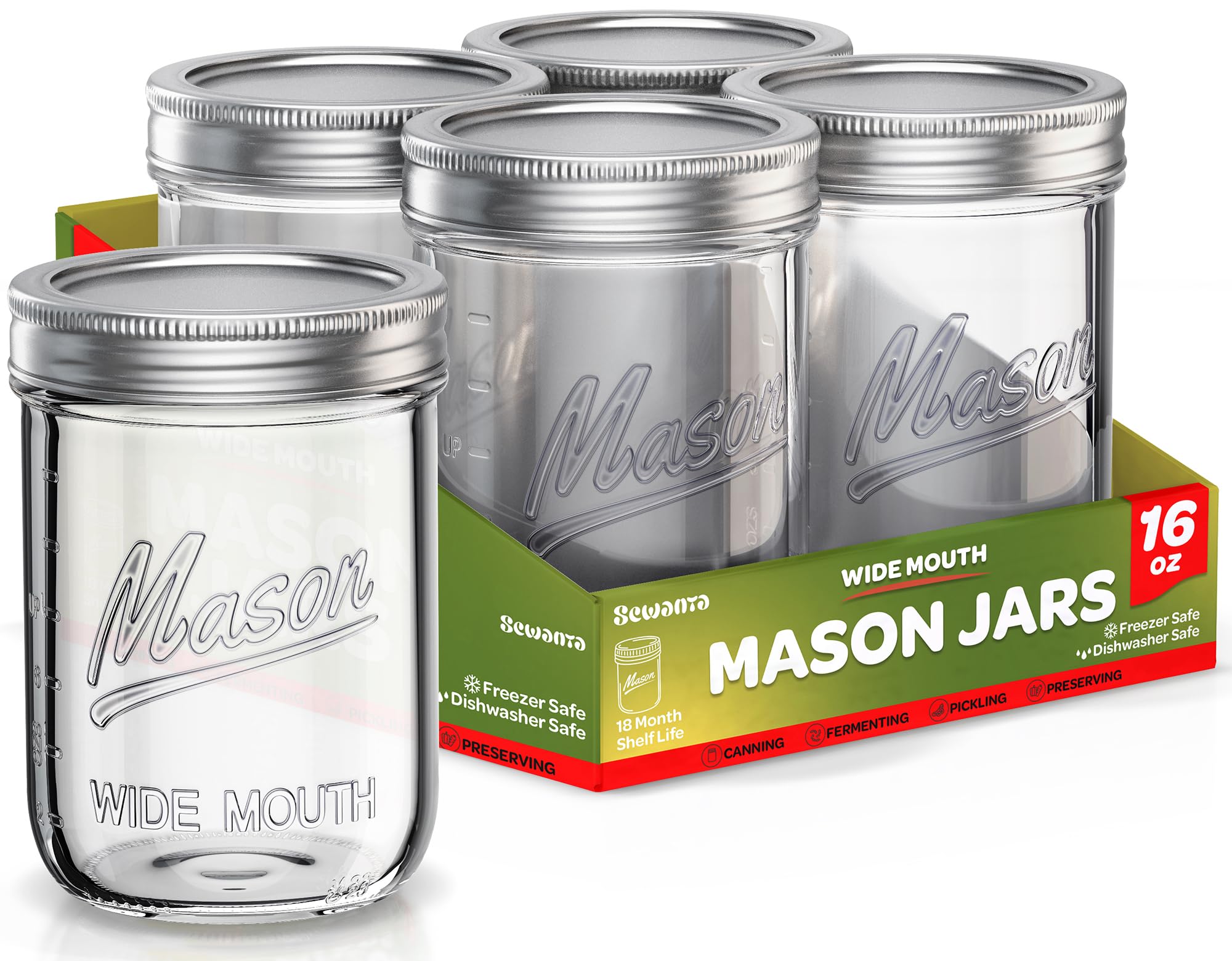 SEWANTA Wide-Mouth 16 oz Mason Jars