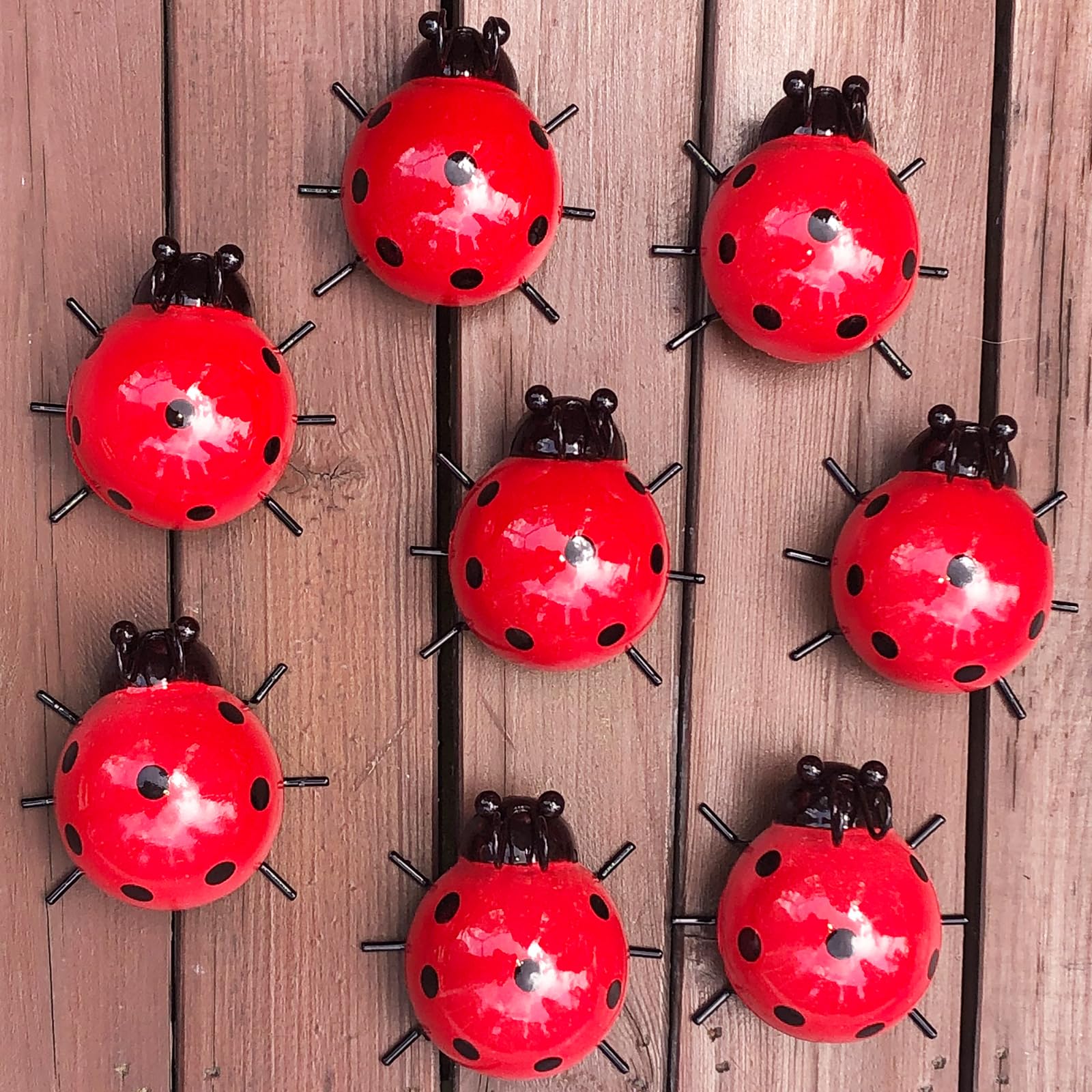 Metal ladybug garden ornaments (set of 8)