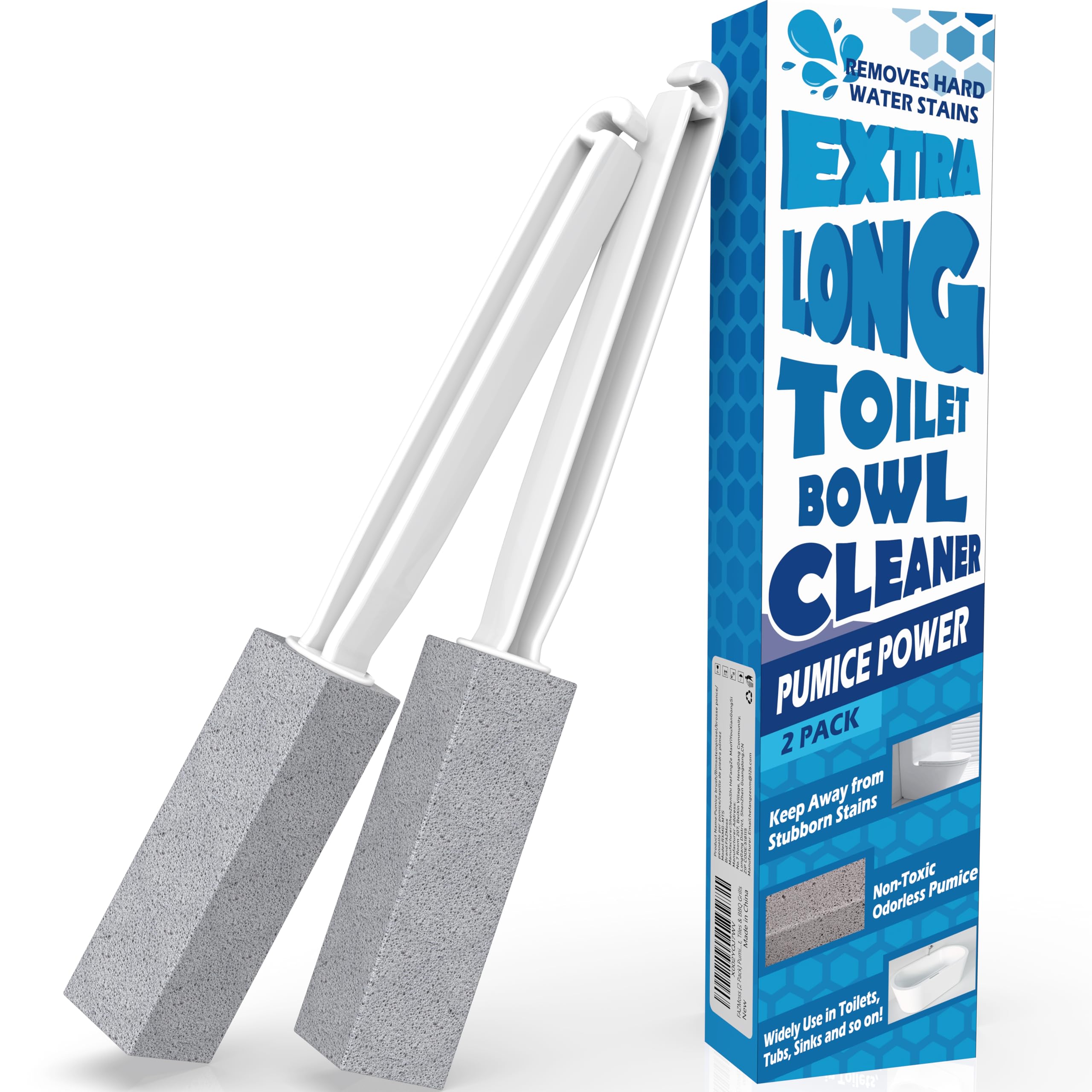 2 Pack Pumice Stone for Toilet Cleaning (Extra Long Handle)