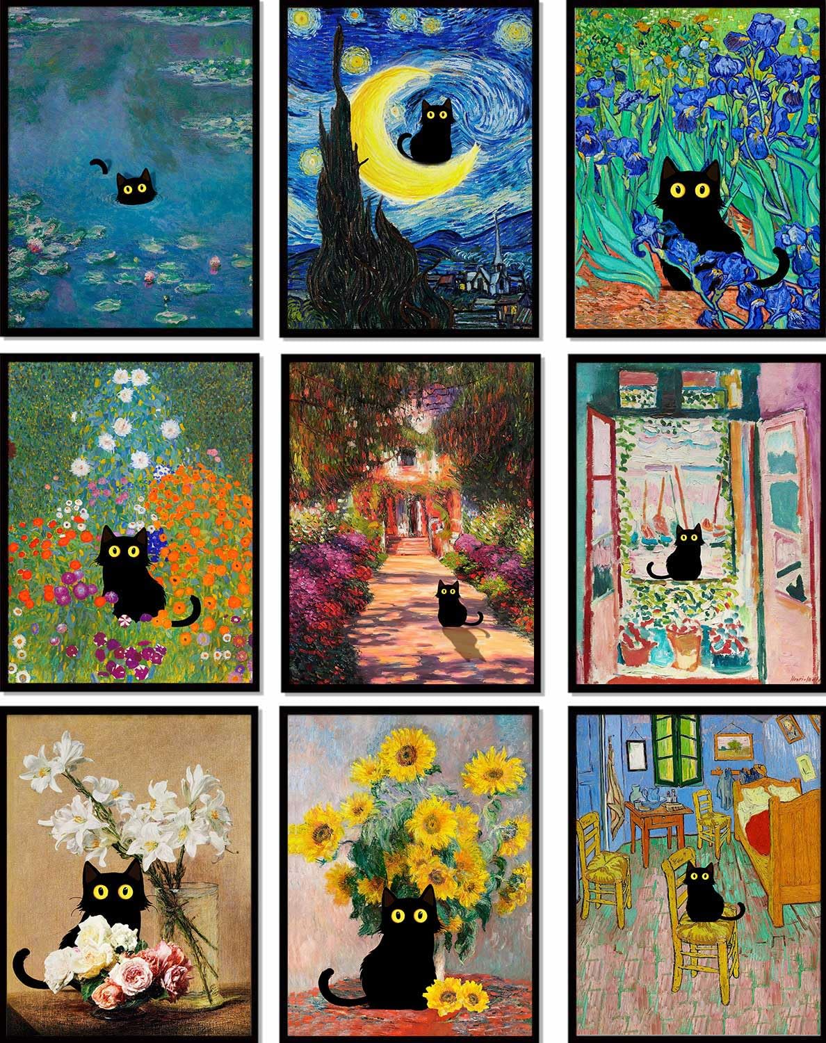 Black Cat Famous Painting Posters (9pcs)