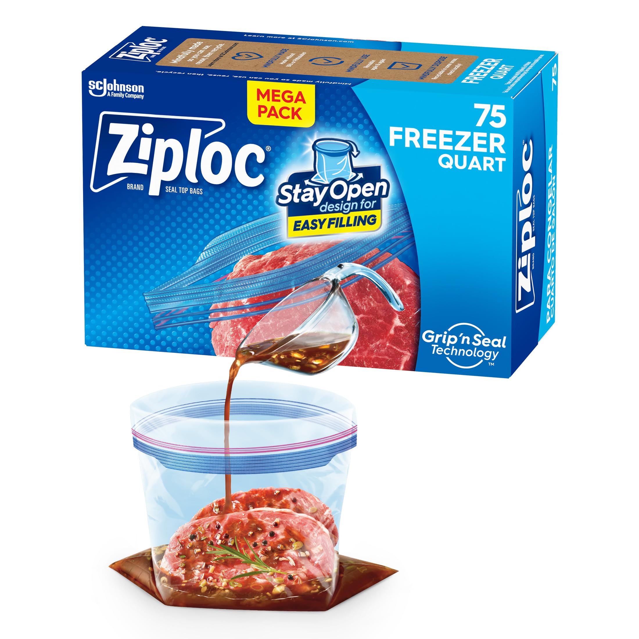 Ziploc Quart Freezer Bags (Stay Open)