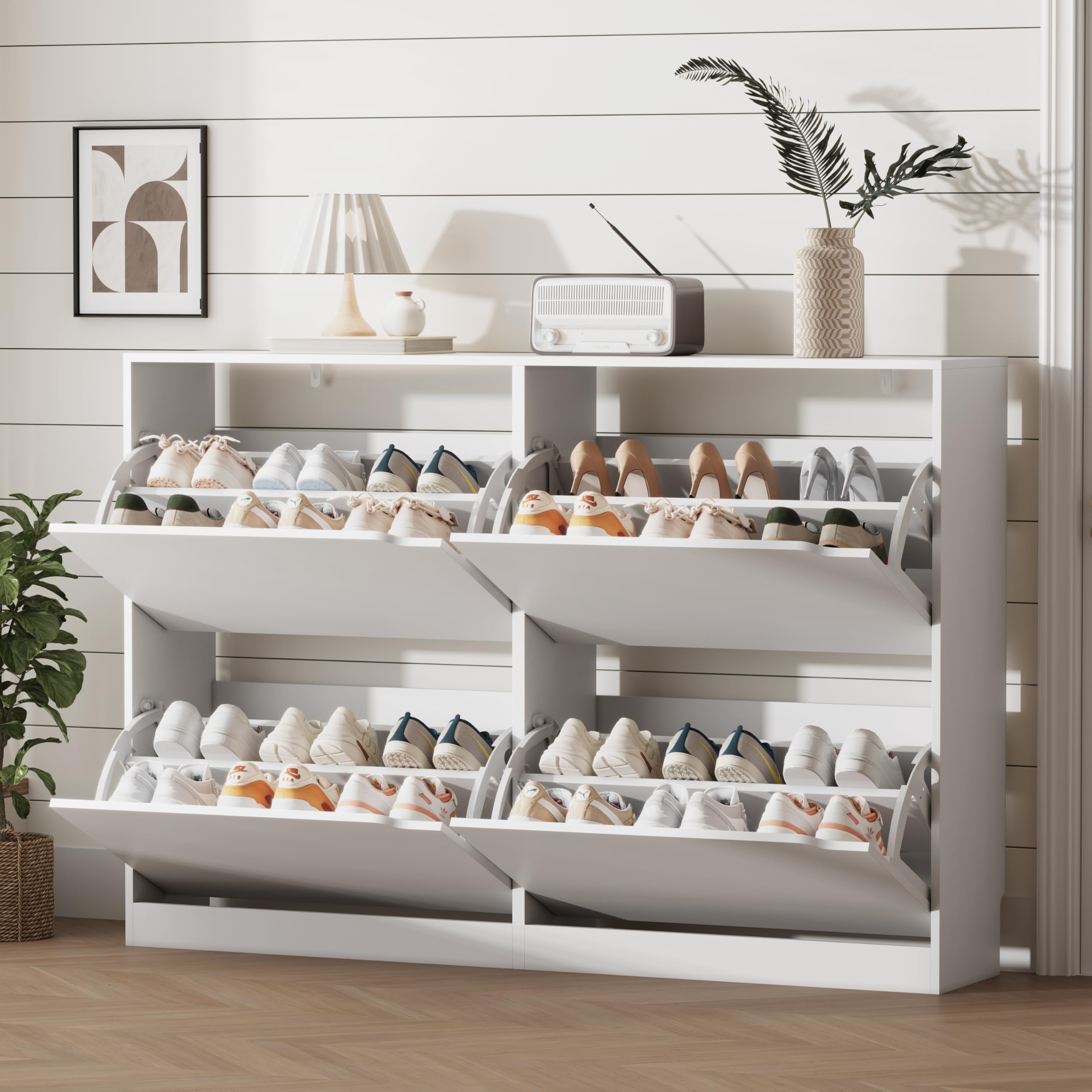 Xixini 4-Drawer Flip Shoe Cabinet (White)