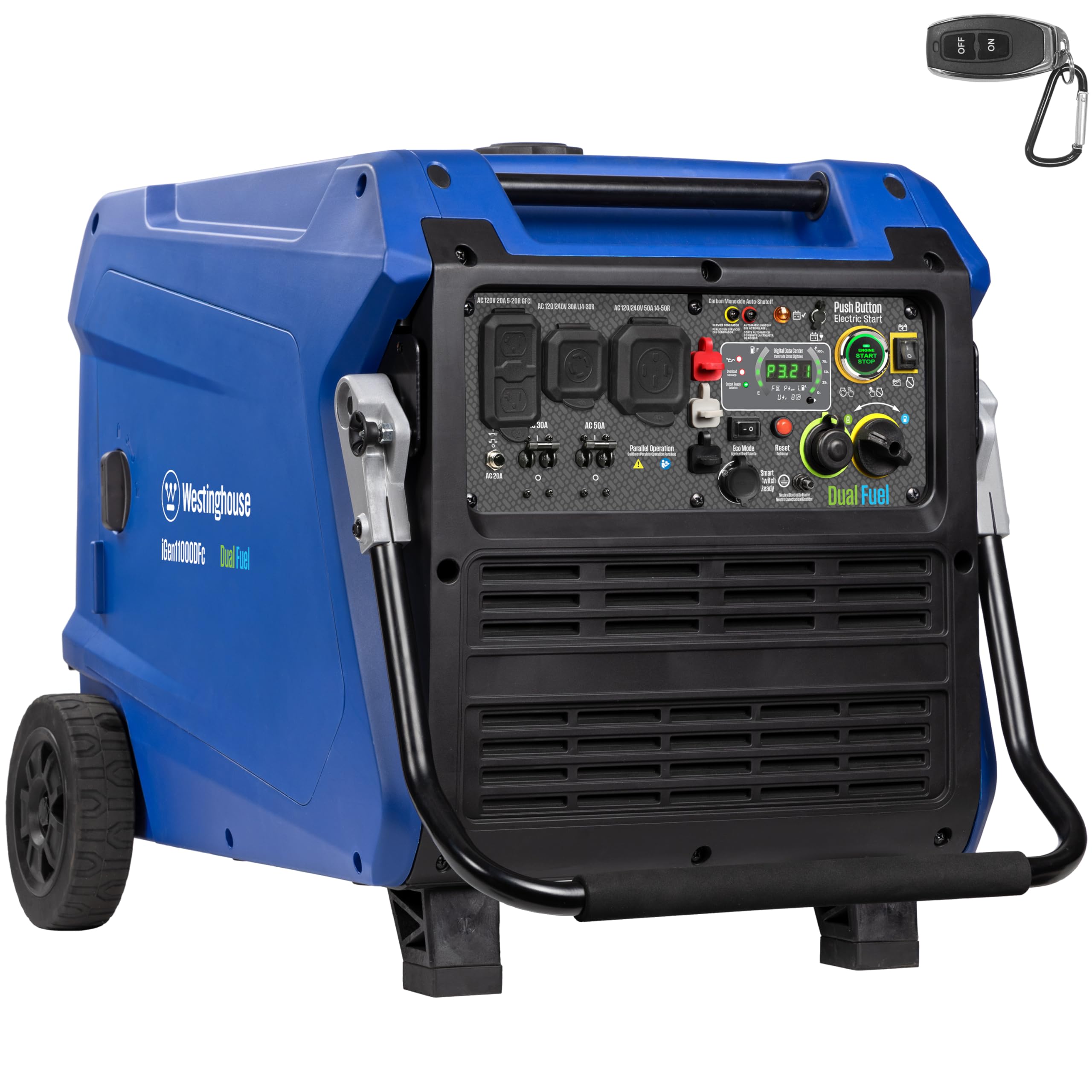 Westinghouse 11000 Peak Watt Dual Fuel Portable Inverter Generator, Remote Electric Start, Transfer Switch Ready, Gas and Propane Powered, Low THD - Safe for Electronics, Parallel Capable, CO Sensor 11000 Watts Inverter - Dual Fuel