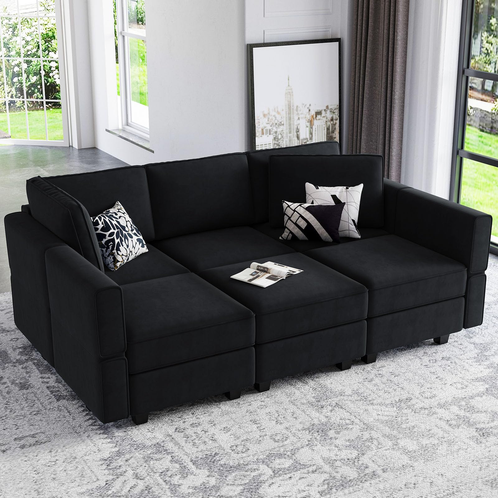 Belffin Modular Velvet Sectional with Storage and Sleeper