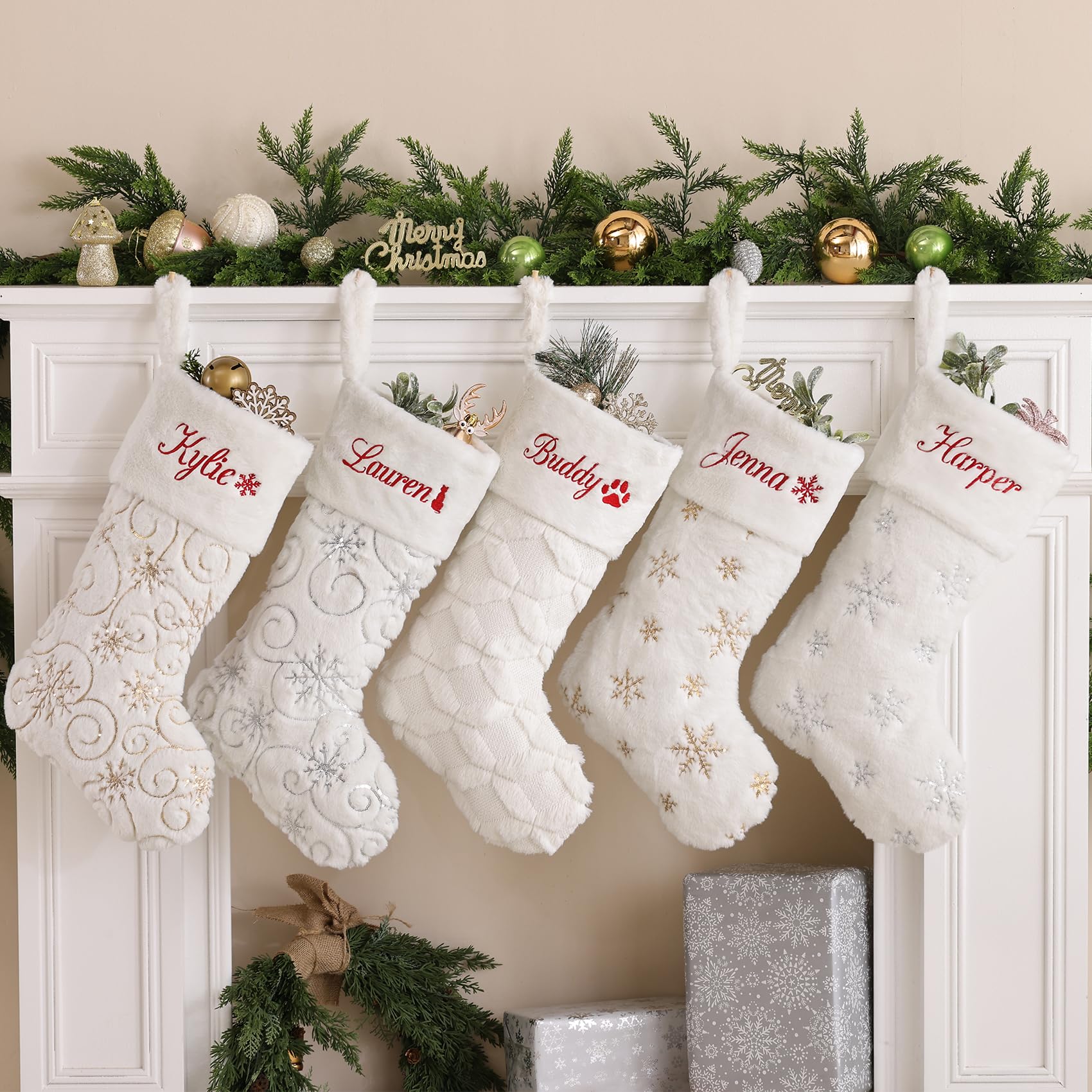 Caraknots White Faux Fur Personalized Stocking