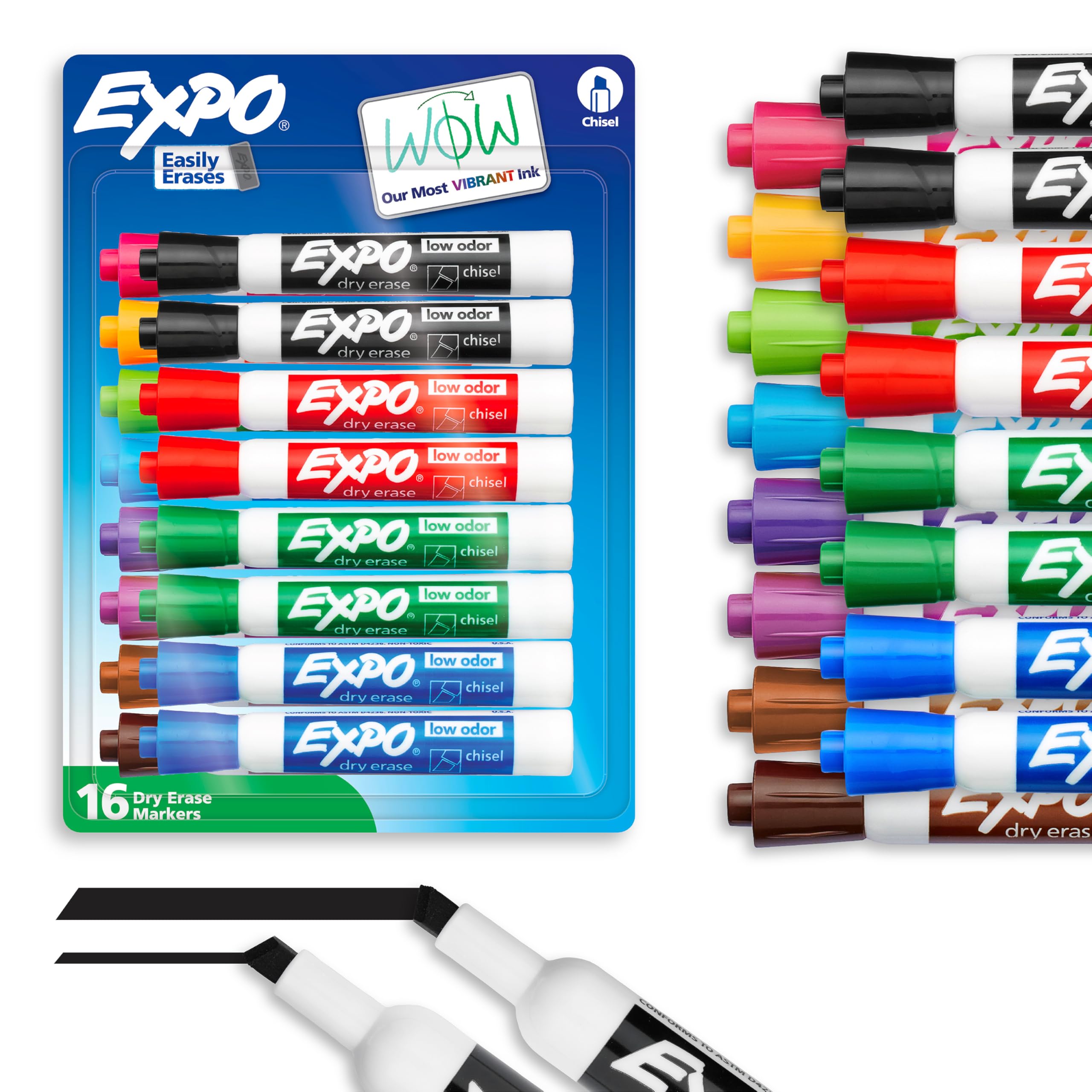 EXPO Dry Erase Markers, Low Odor Ink, Assorted Colors, Chisel Tip, 16 Count