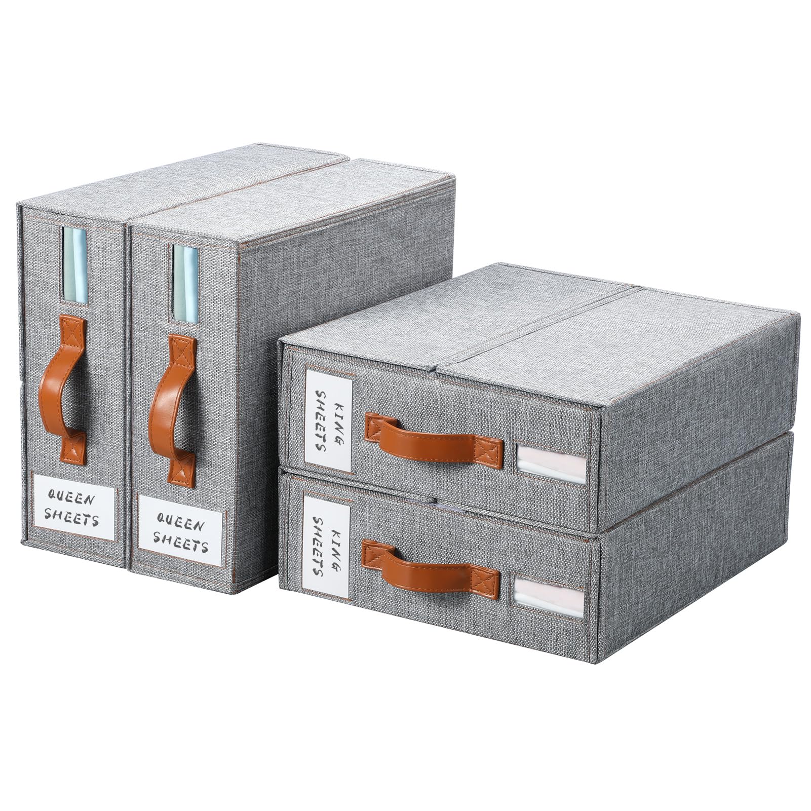 Yecaye 4 Pack Bed Sheet Organizer, Foldable Linen Closet Organizers and Storage with Window & Label