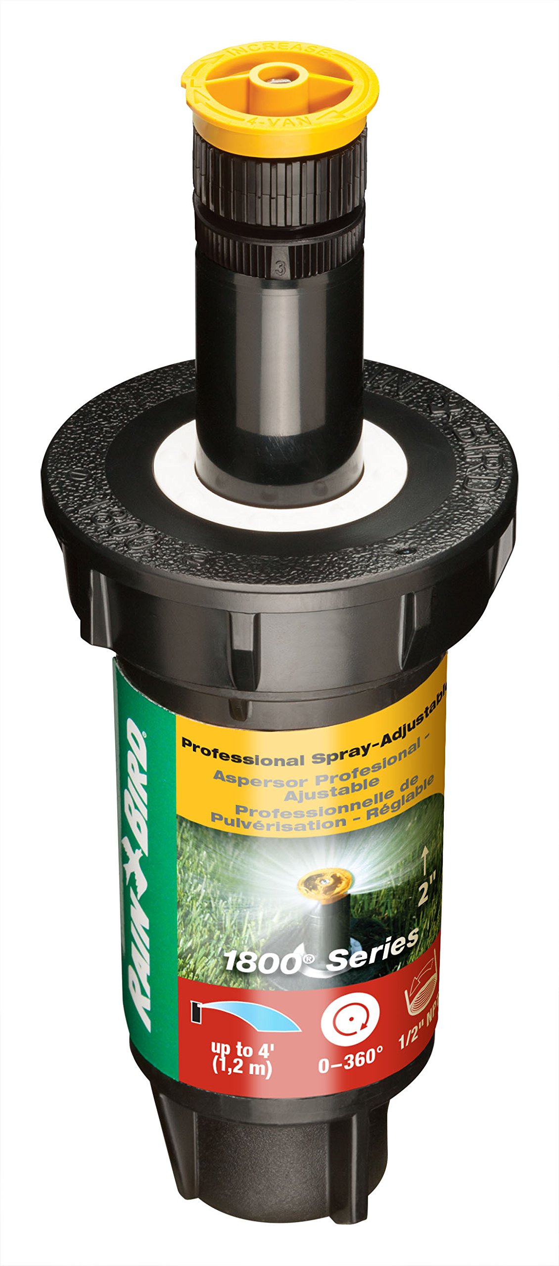 Rain Bird 1802AP4 Professional Pop-Up Sprinkler, Adjustable 0-360° Pattern, 3' - 4' Spray Distance, 2" Pop-up Height 2" Height 3' - 4' Adjustable 0 - 360°