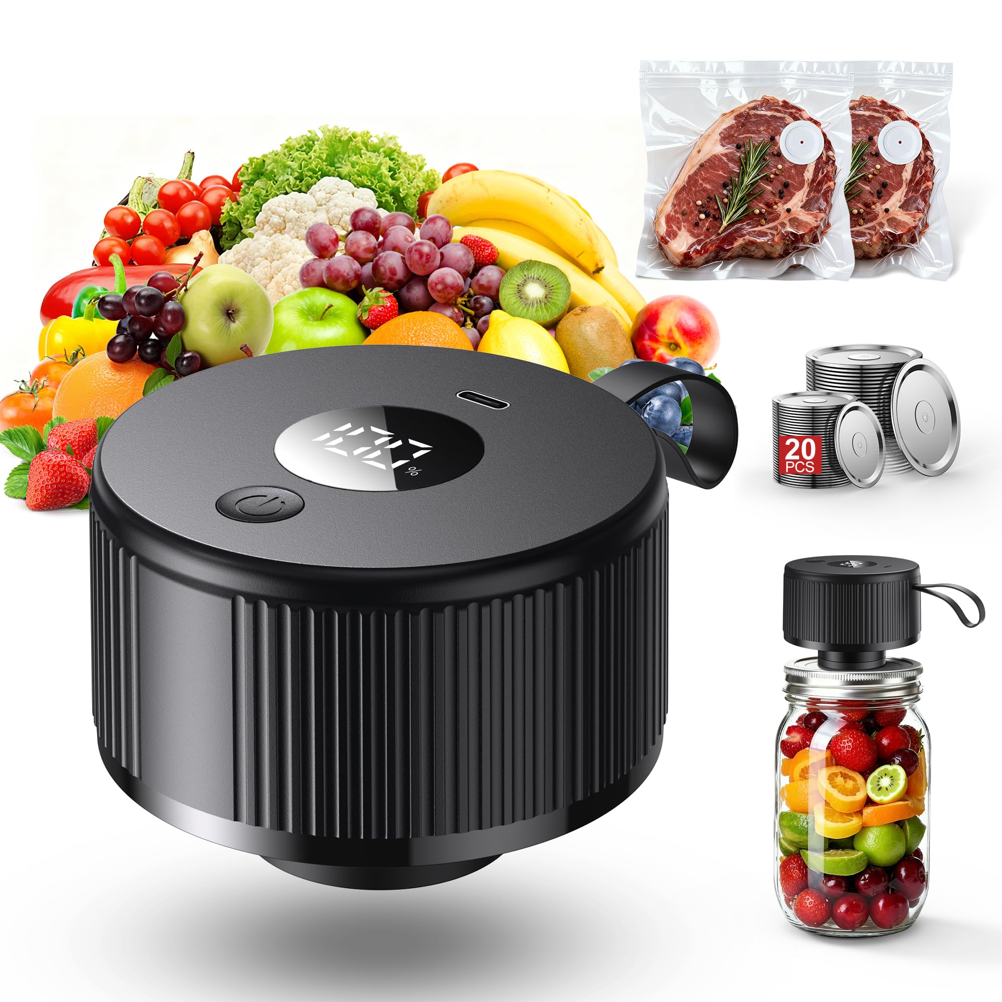 Electric Mason Jar Vacuum Sealer — One-Piece Handheld Kit