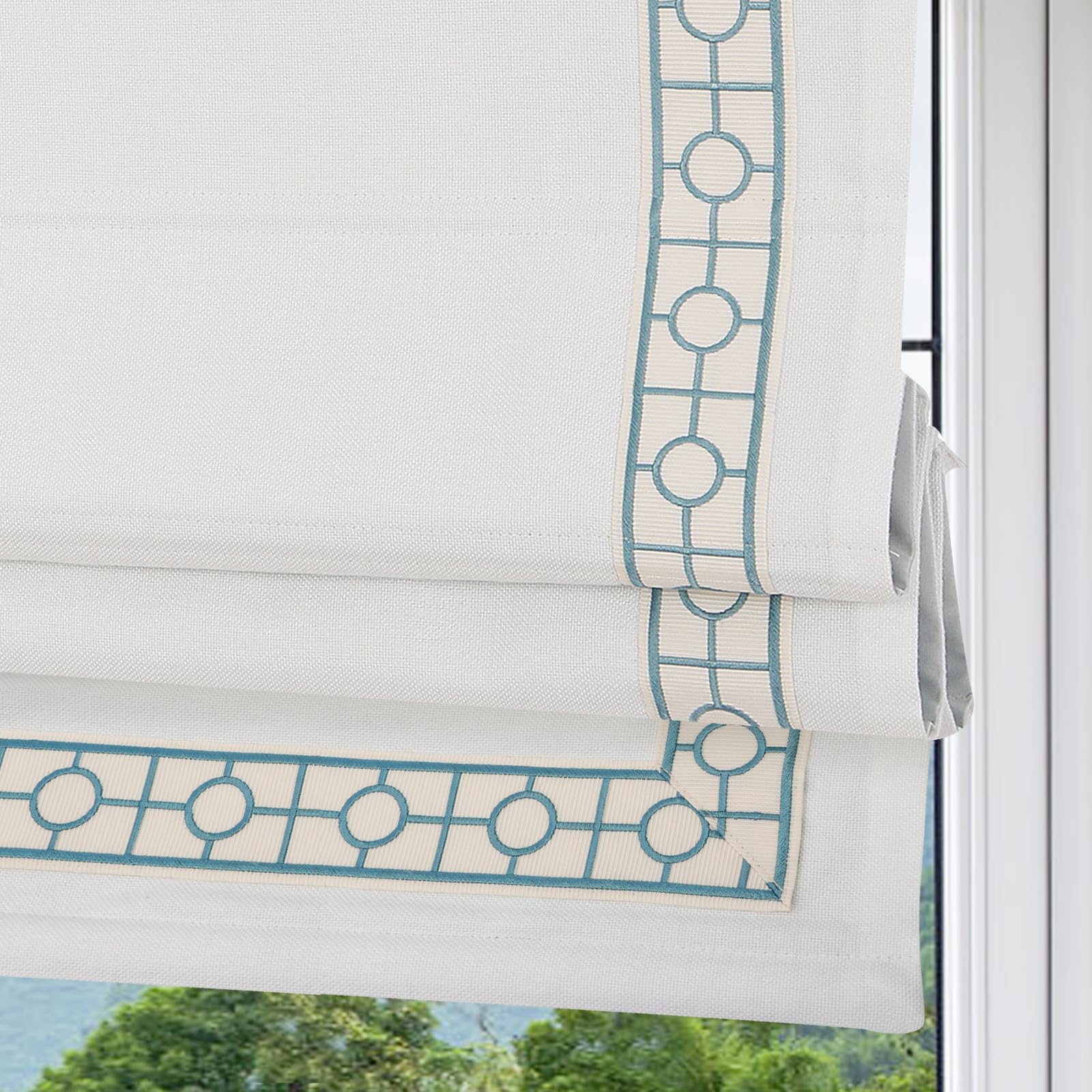 Cordless Embroidered Border Roman Shade