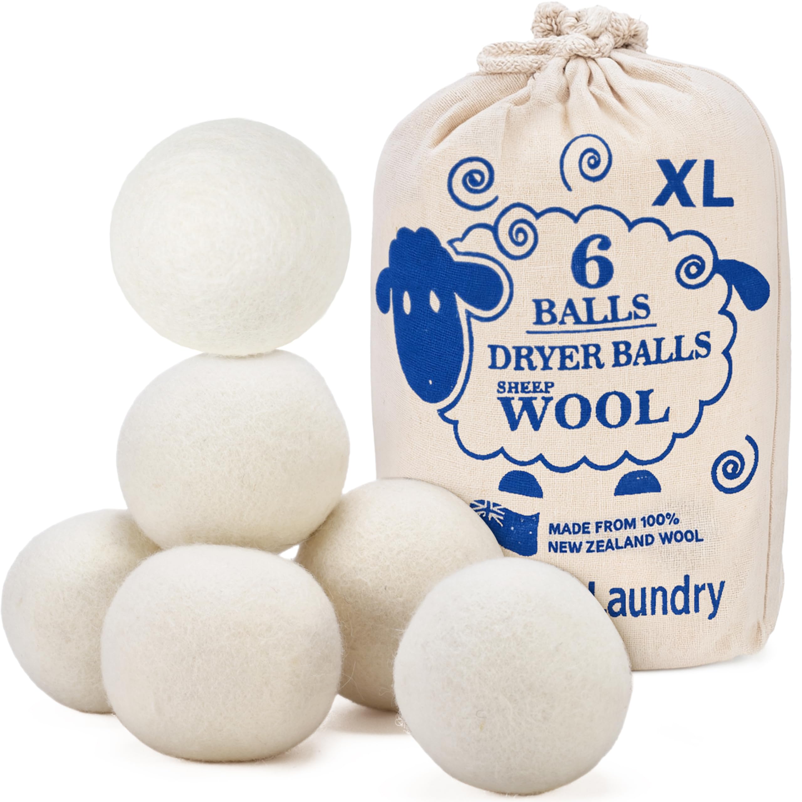 Handy Laundry Wool Dryer Balls - Natural Fabric Softener, Reusable (Pack of 6)
