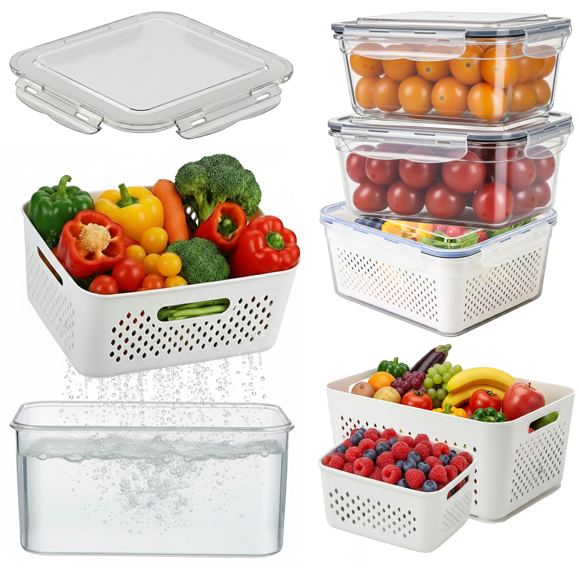 5-Pack Produce Storage Containers with Removable Colanders