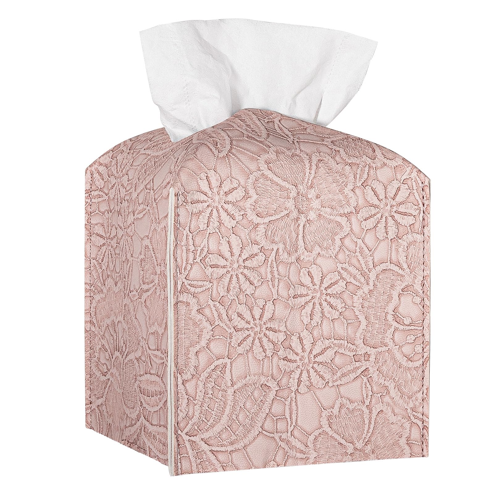 Embossed Floral PU Leather Square Tissue Cover