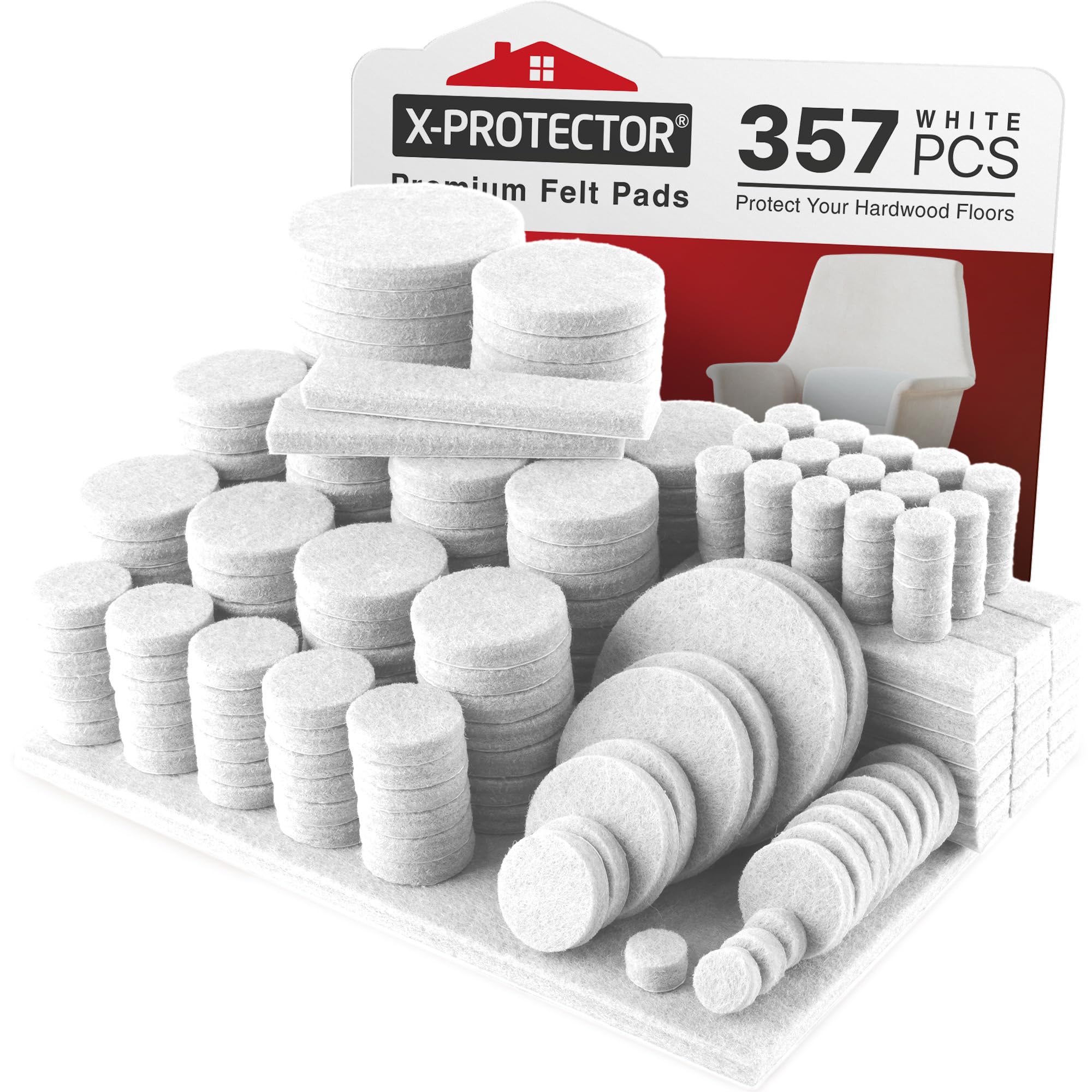 357 pcs White Felt Furniture Pads X-Protector (Assorted Sizes)