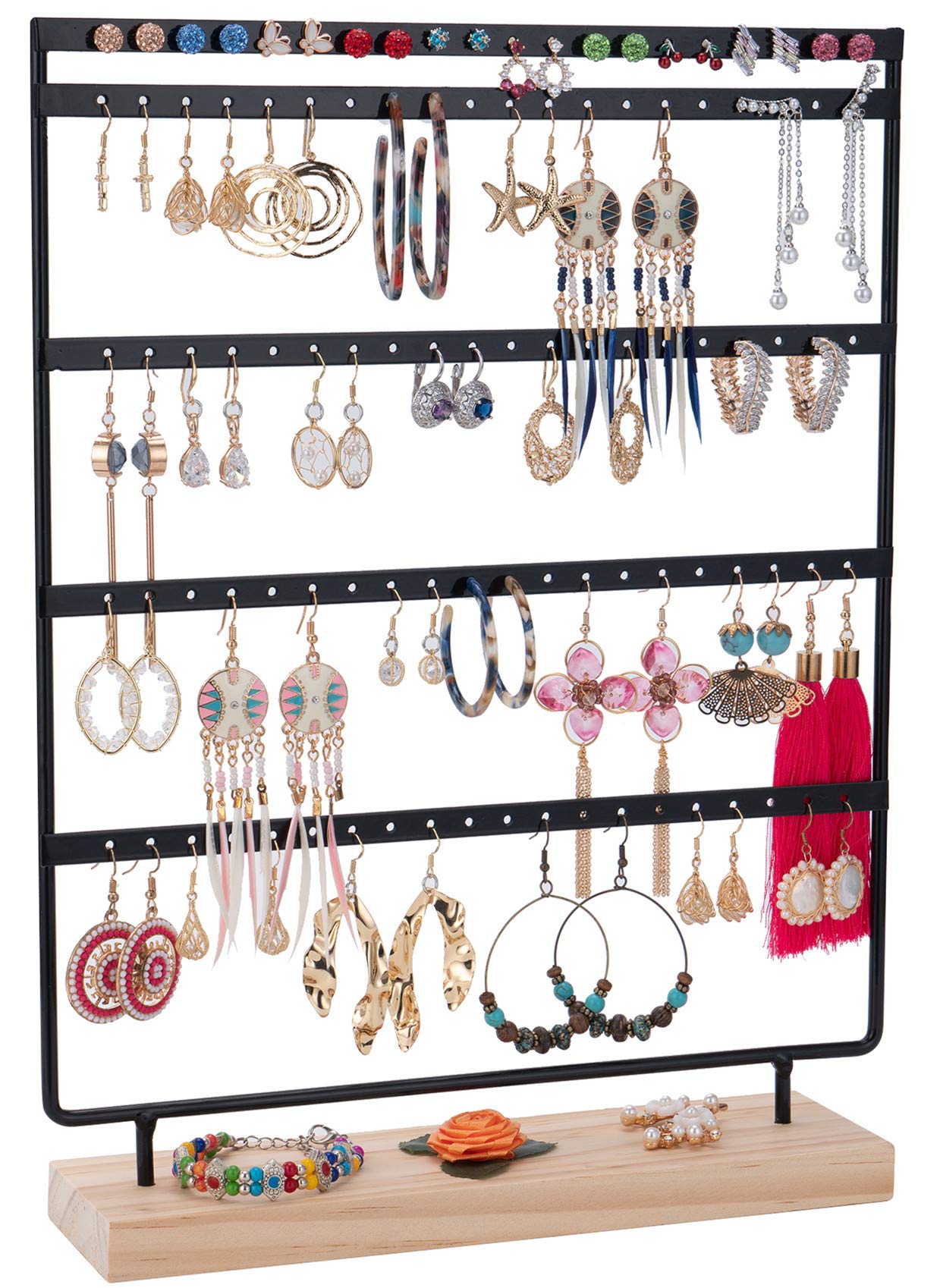 5-Tier Earring Organizer with Wooden Base