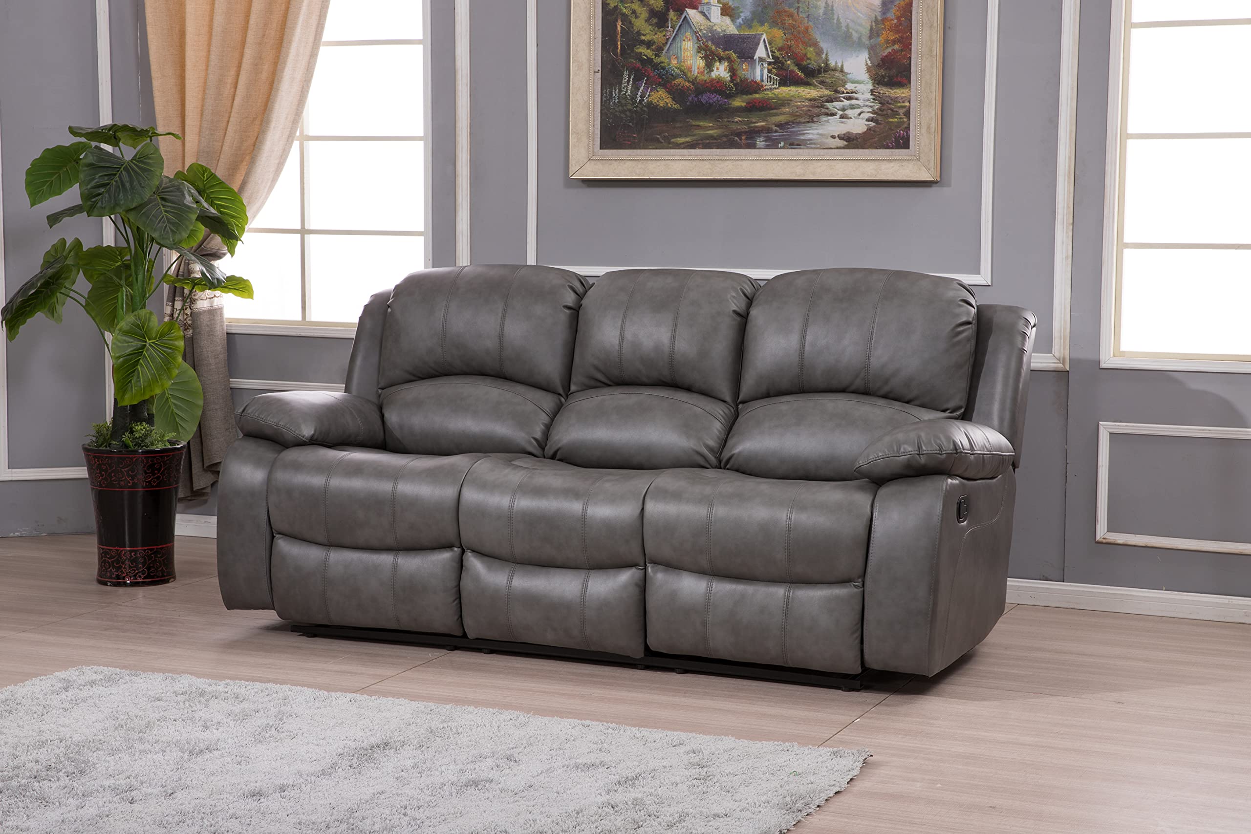 Betsy Furniture Faux Leather Reclining Couch Sofa 8018 (Gray)