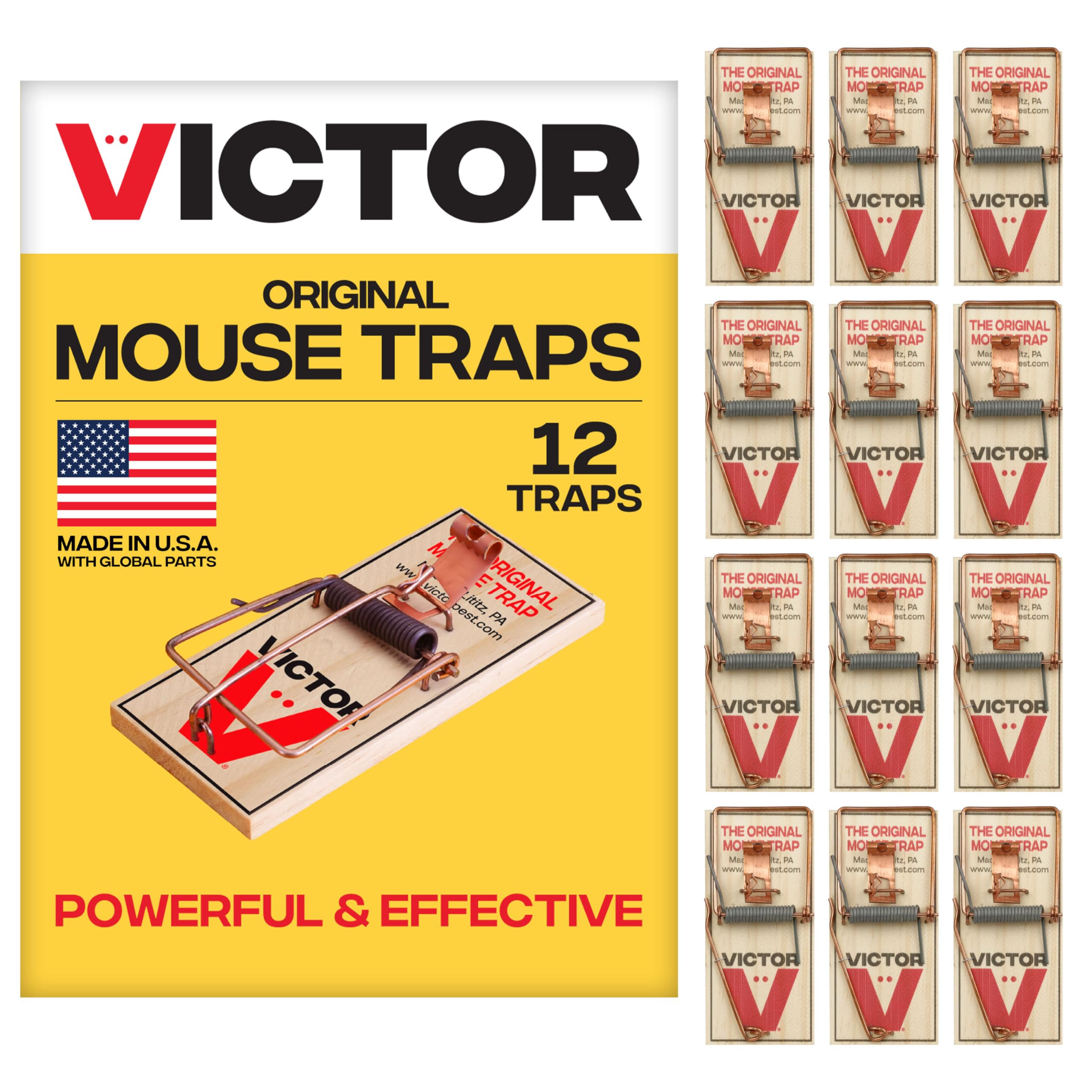 Victor Mouse Traps M150-12, Metal Pedal, FSC Wood - Pack of 12