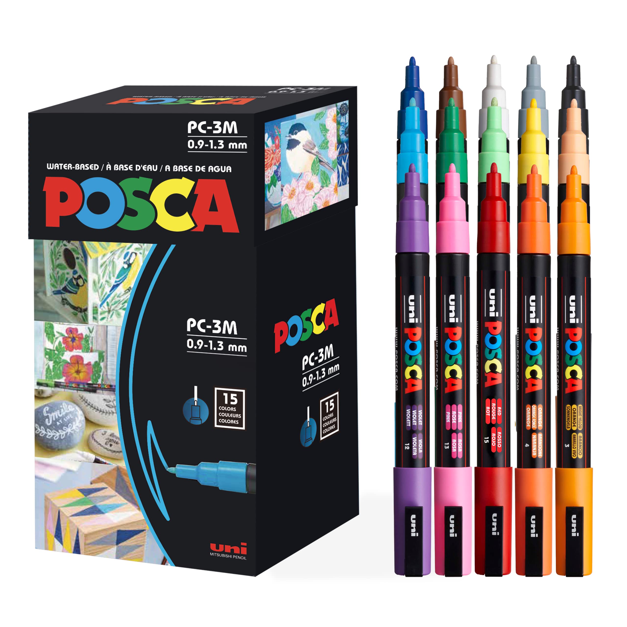 posca Paint Markers, 3M Fine Point Acrylic Paint Pens — Set of 15