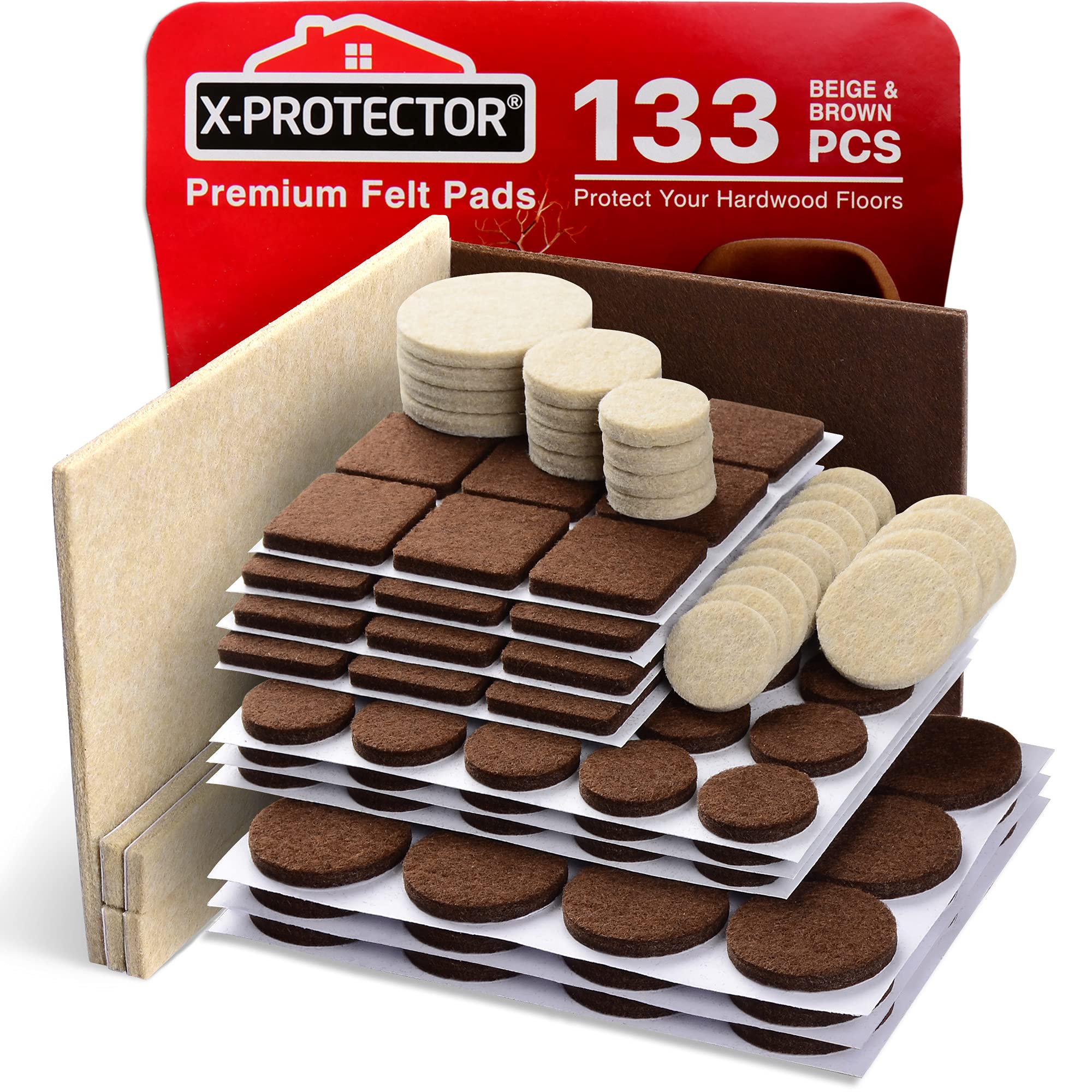 X-PROTECTOR Felt Pads 133‑Piece (Brown & Beige)