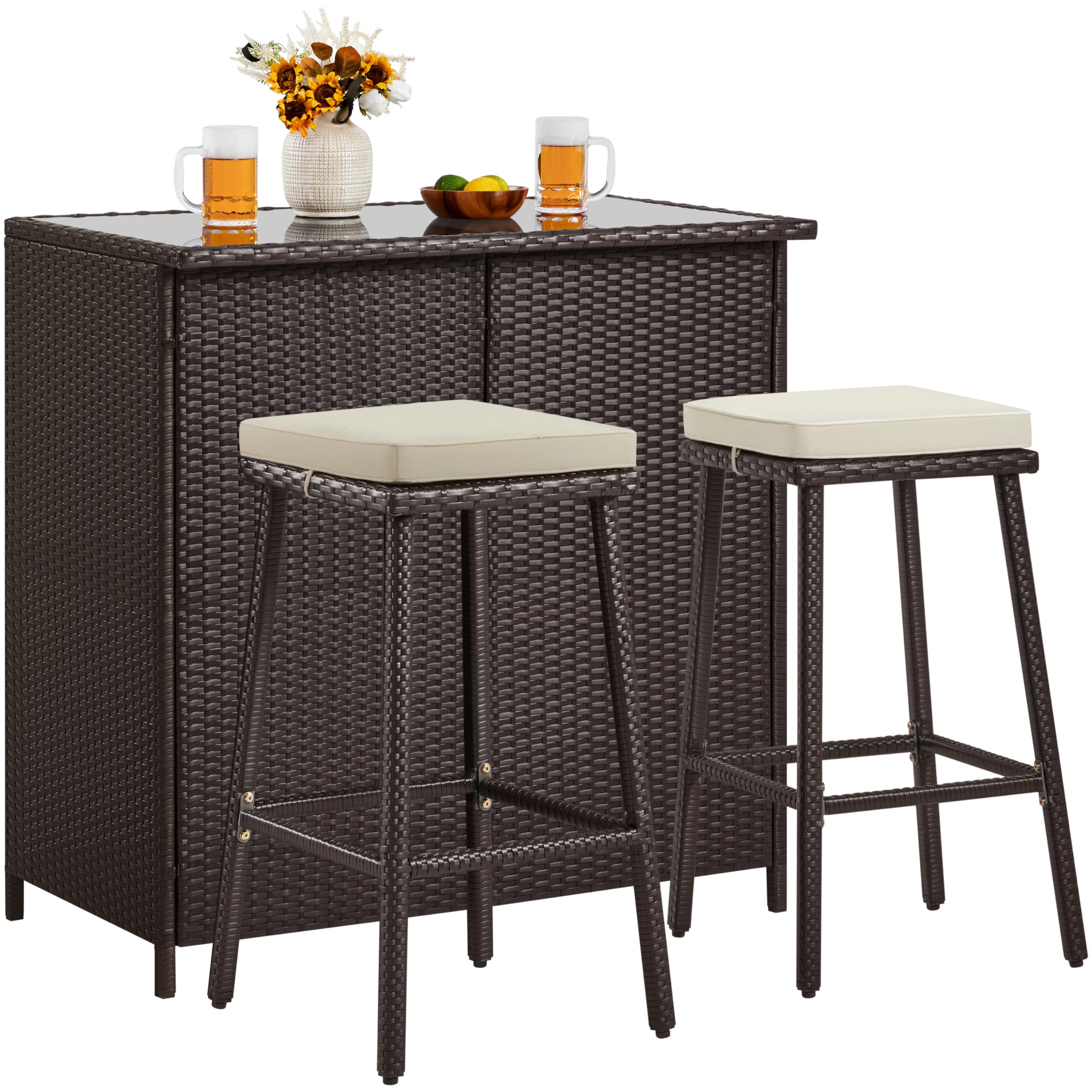 Yaheetech 3-Piece Wicker Bar Set