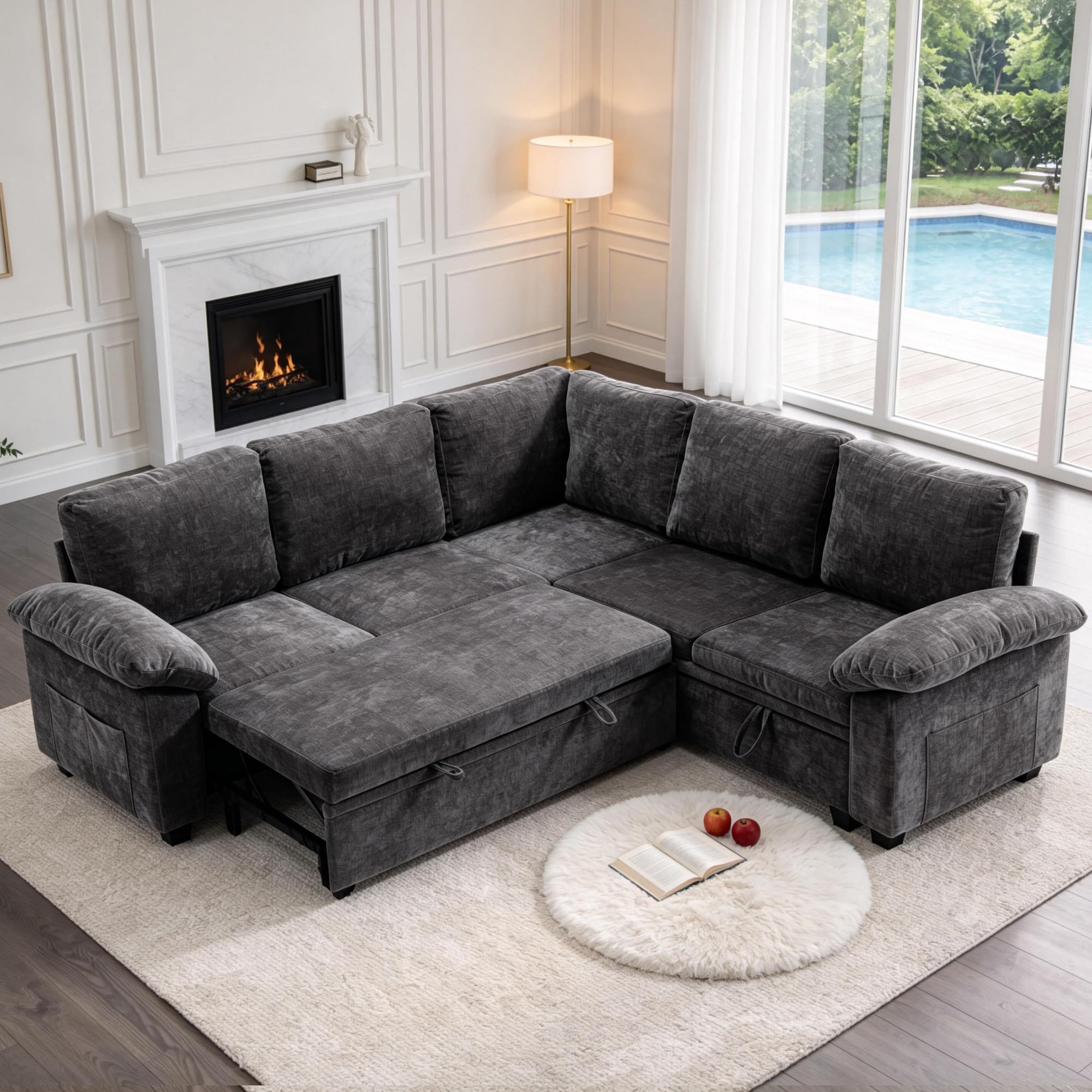 Modular Sectional Sleeper Sofa with Pull-Out Bed