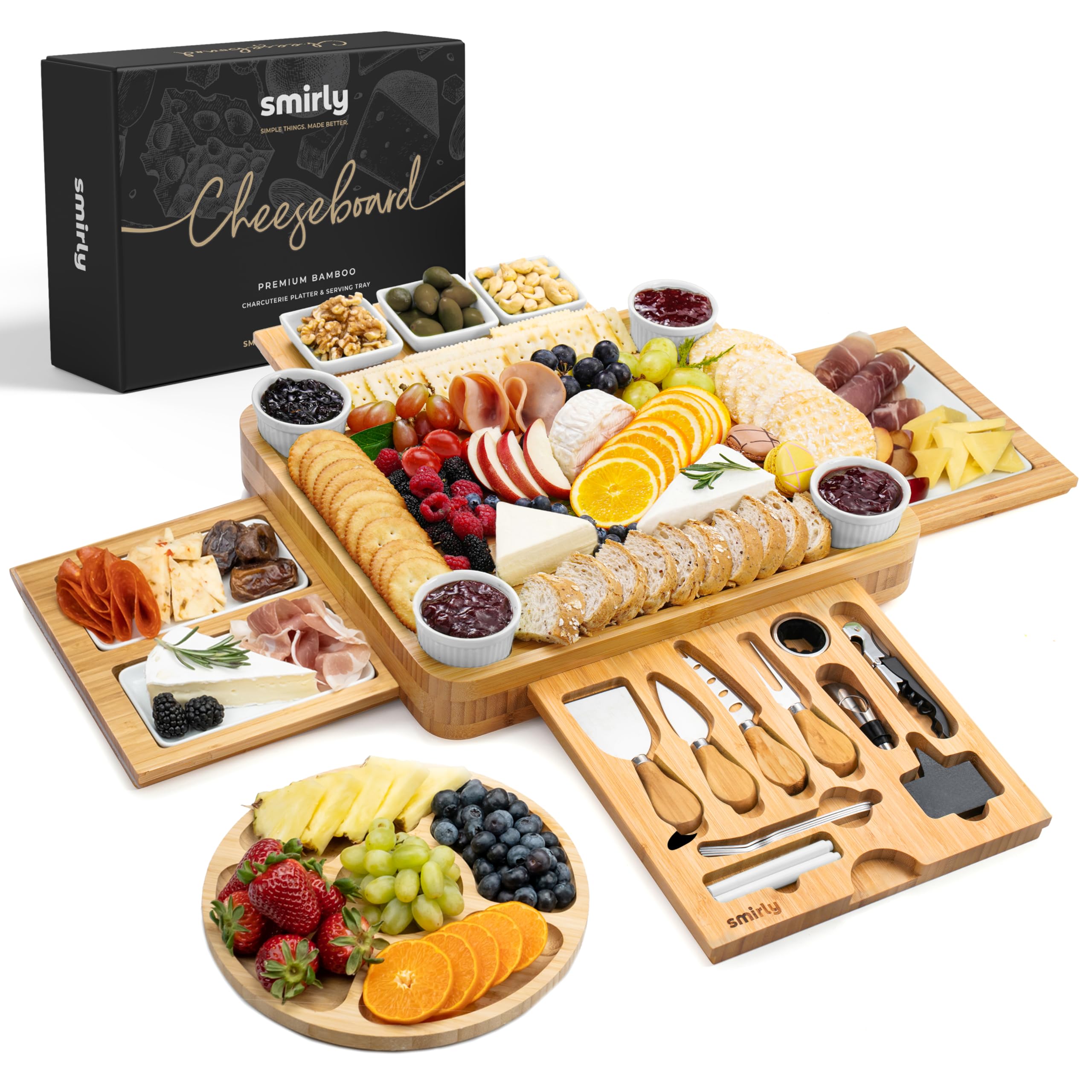 Smirly Charcuterie Board with Four Drawers