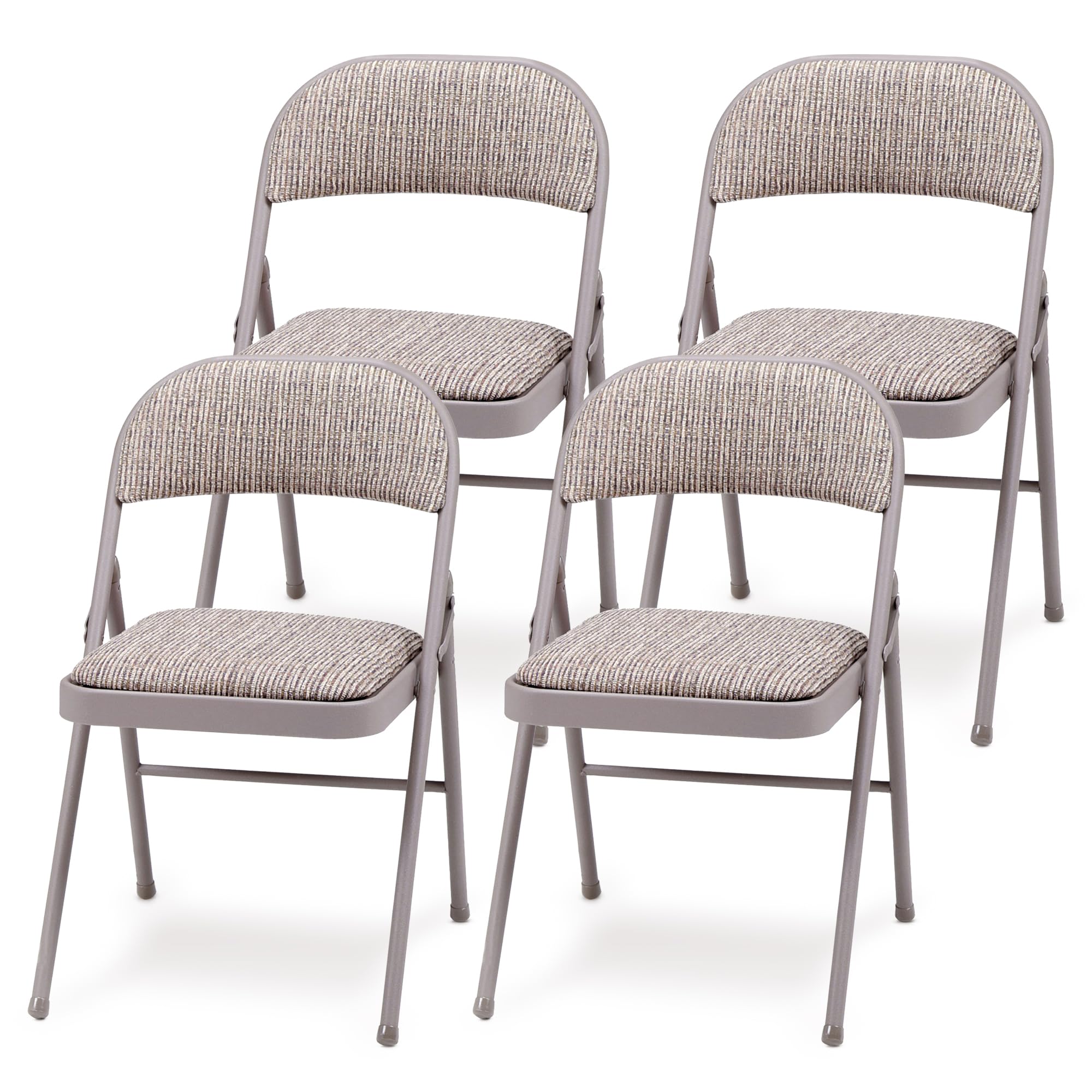MECO Steel Frame Folding Chairs, Chicory Lace Motif Upholstery, Beige (4-Pack)