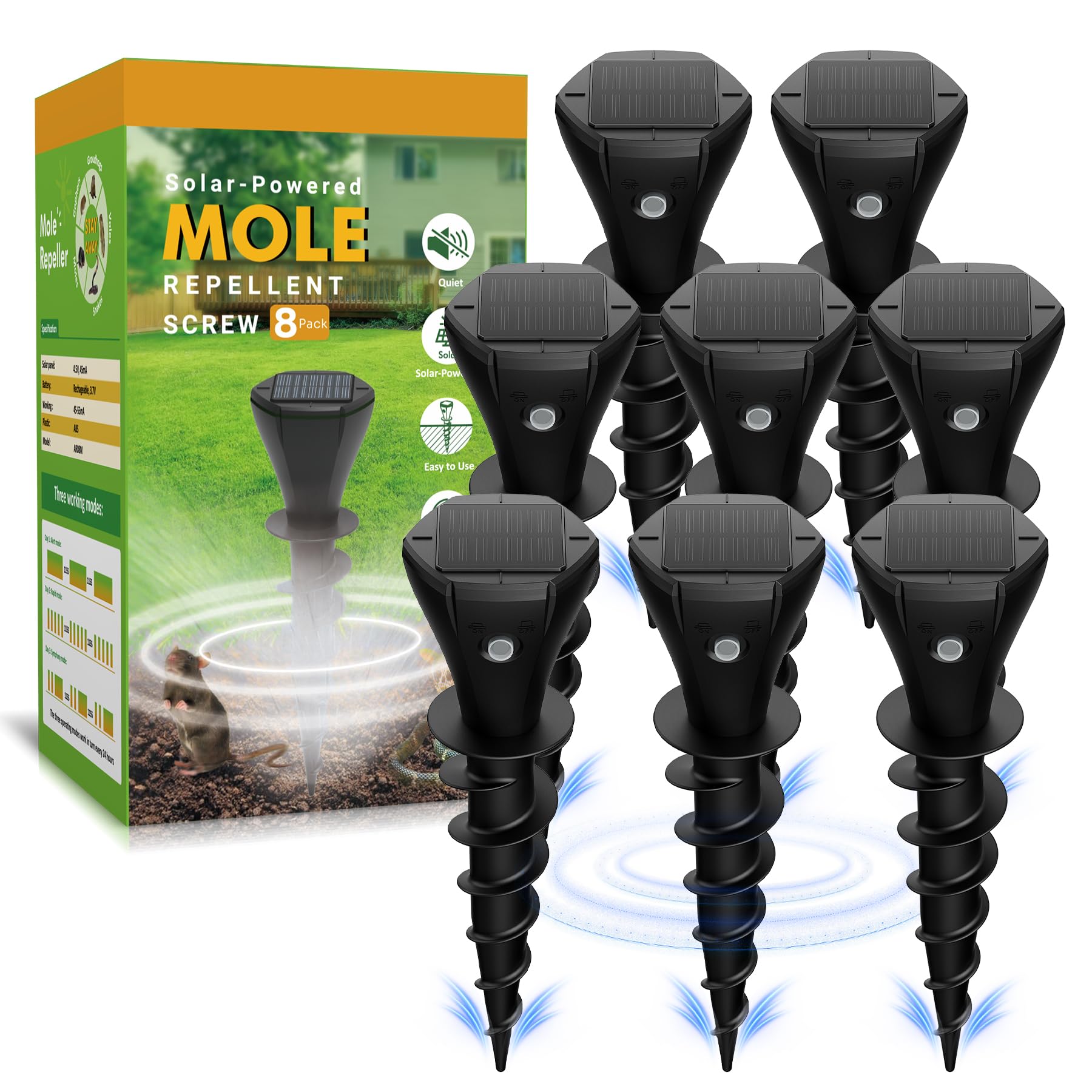 Solar Ultrasonic Mole Repellent Stakes (8-Pack)