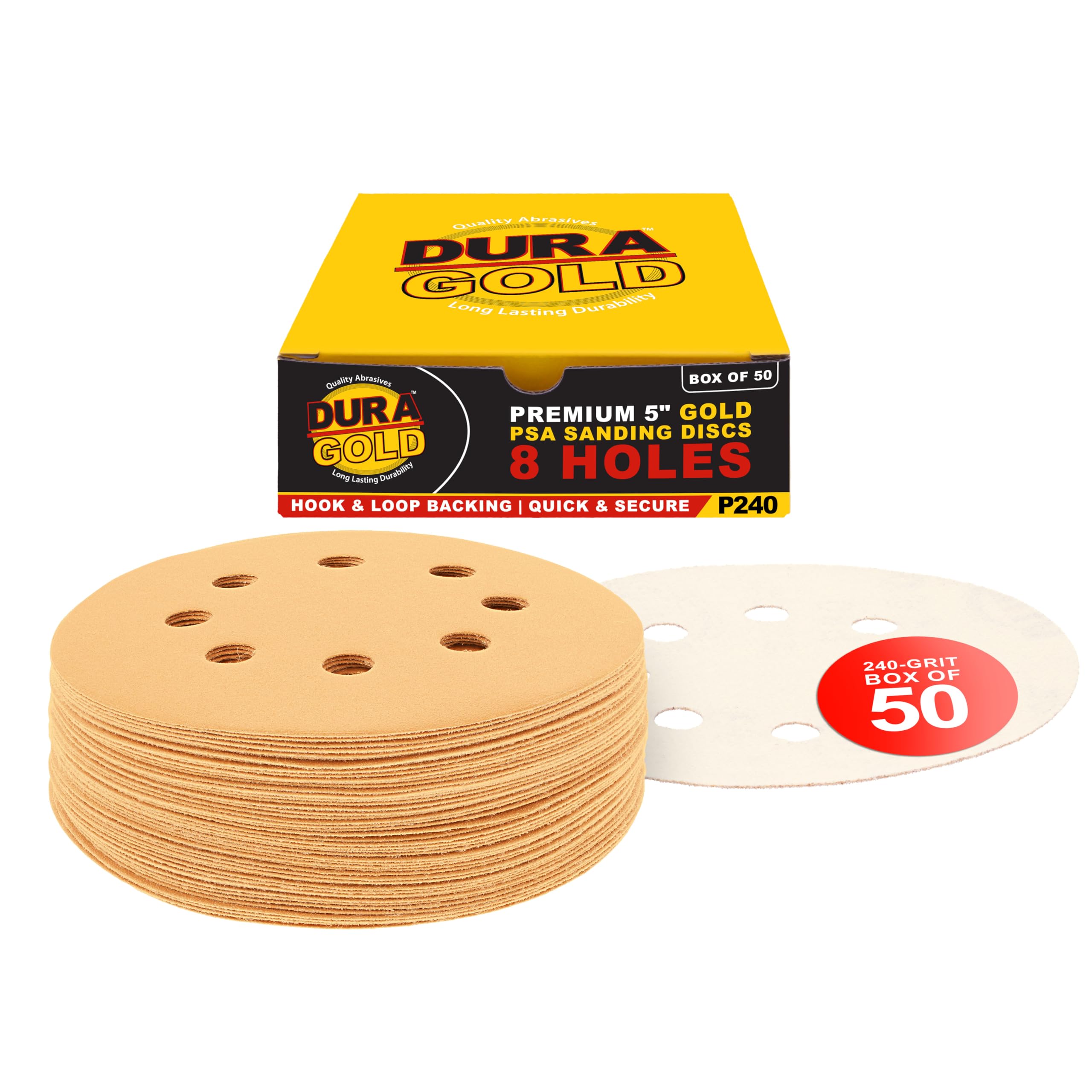 Dura-Gold 5" 240 Grit Hook & Loop Discs (50pc)