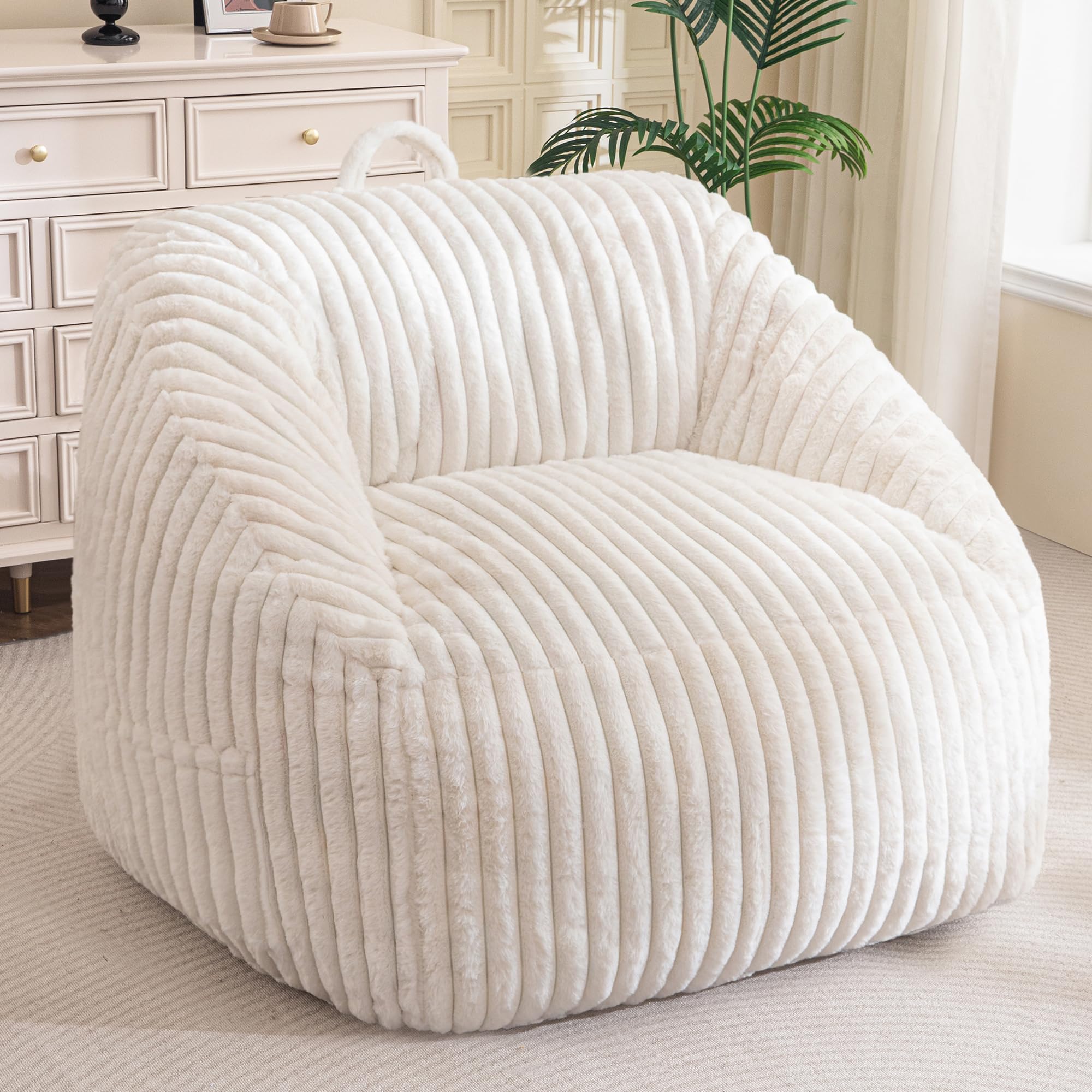 BYBYME Giant Bean Bag Chair for Adults and Kids, High-Density Foam (Beige)