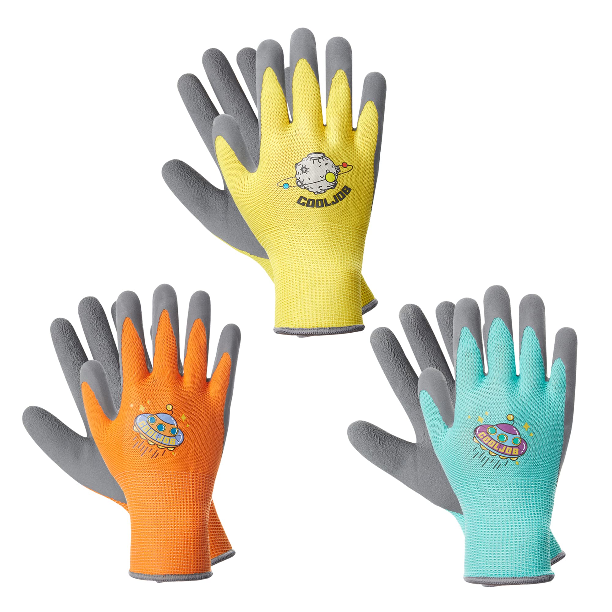COOLJOB 3 Pairs Kids Gardening Gloves, Grippy Rubber Coated, Small (3 Pairs)