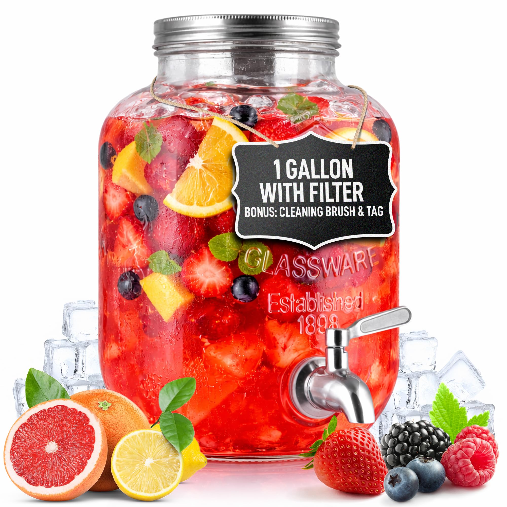 Zulay 1 Gallon Glass Drink Dispenser — Majestic Silver, 1 Gallon