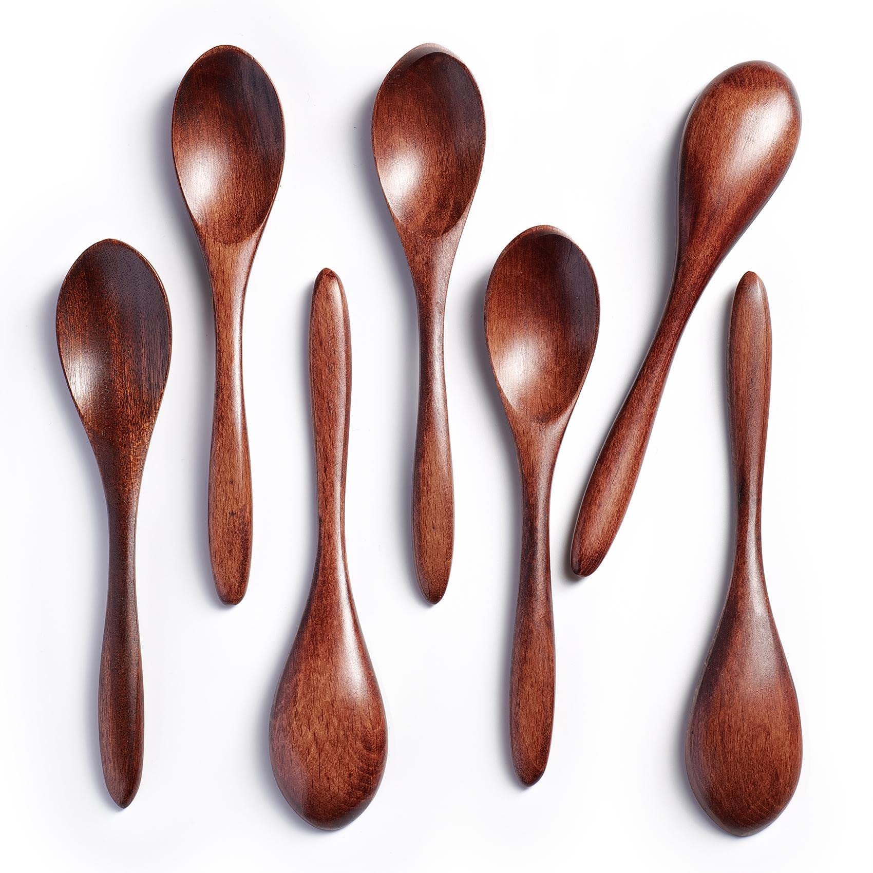7 PCS Small Wooden Spoons, 5.8 Inch Honey Spoons for Tea, Hardwood Wooden Teaspoon