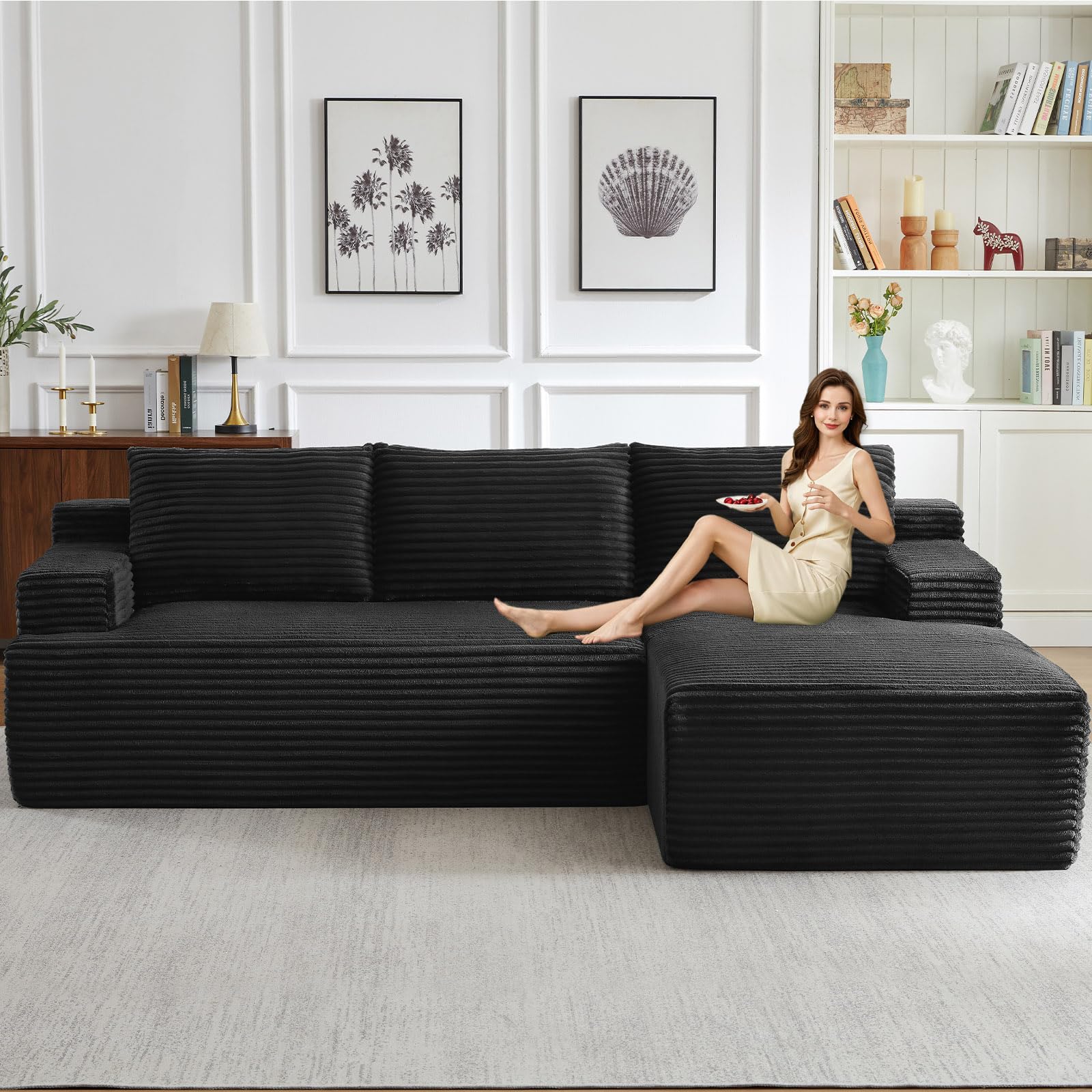 Modular Corduroy Sectional with Chaise